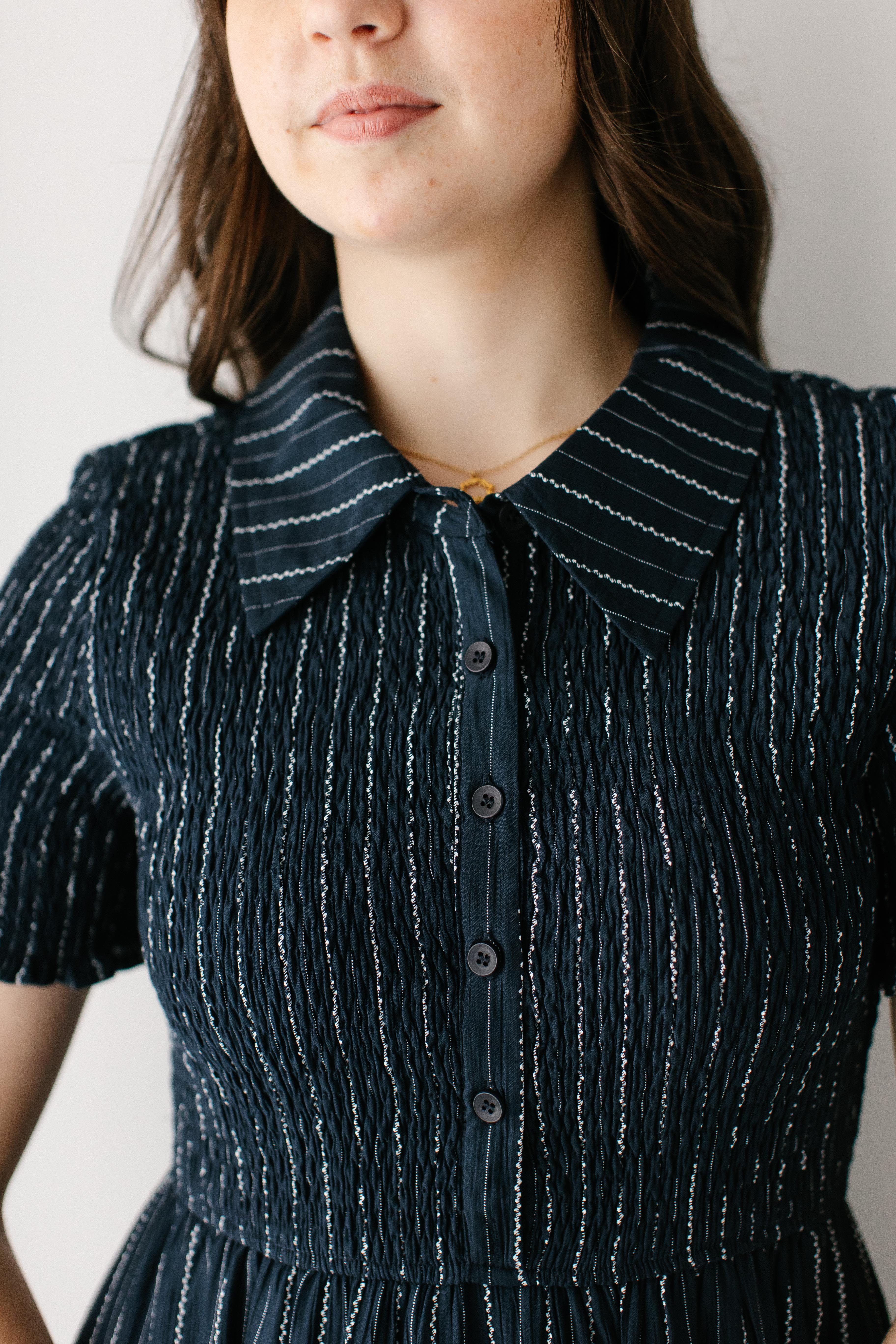 'Nautica' Smocked Bodice Pinstripe Maxi Dress - Image 4