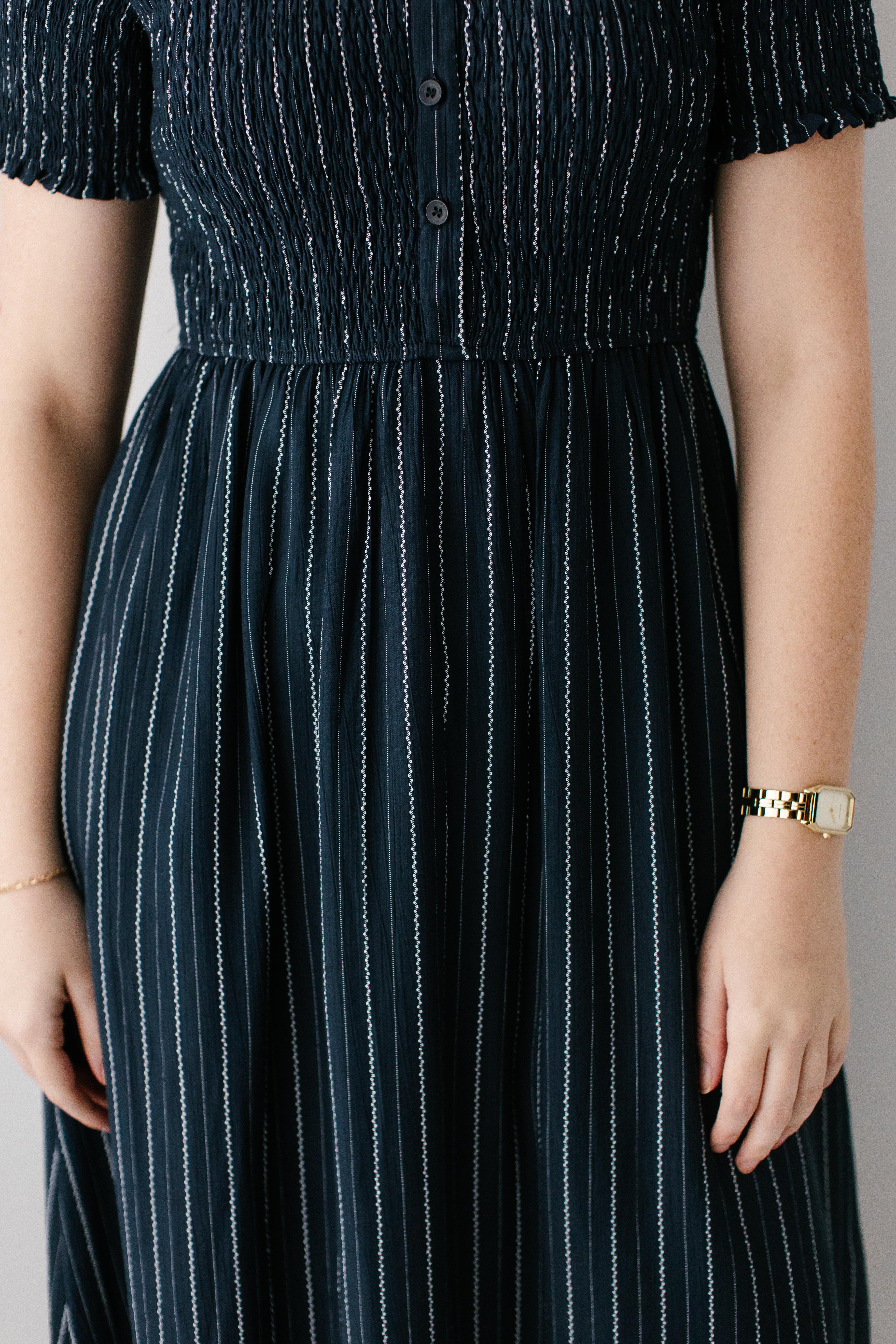 'Nautica' Smocked Bodice Pinstripe Maxi Dress - Image 5