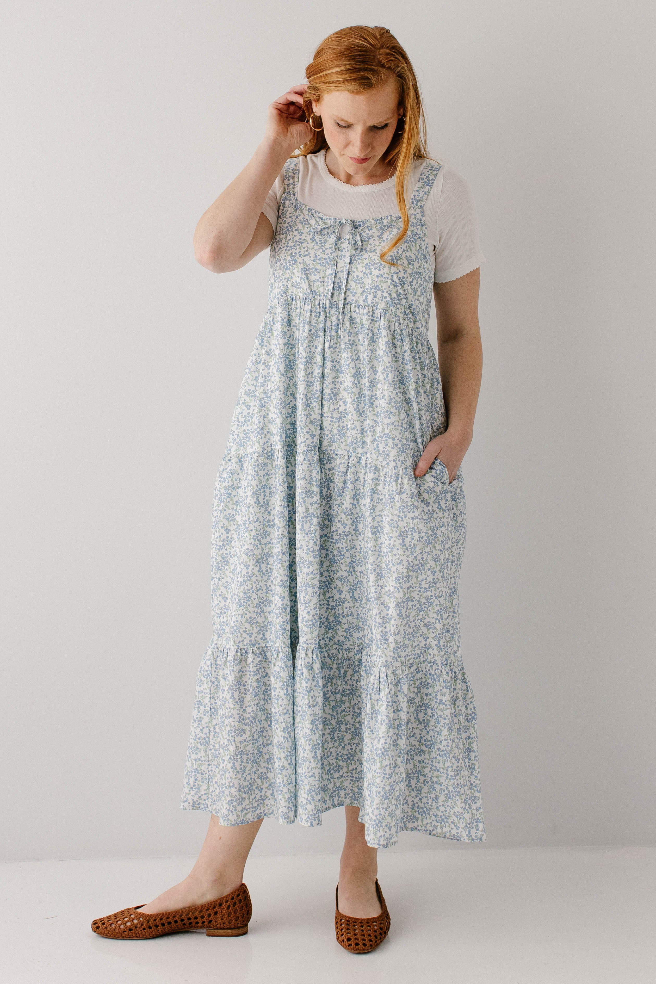 'Nerissa' Blue Floral Pinafore Maxi Dress - Image 10