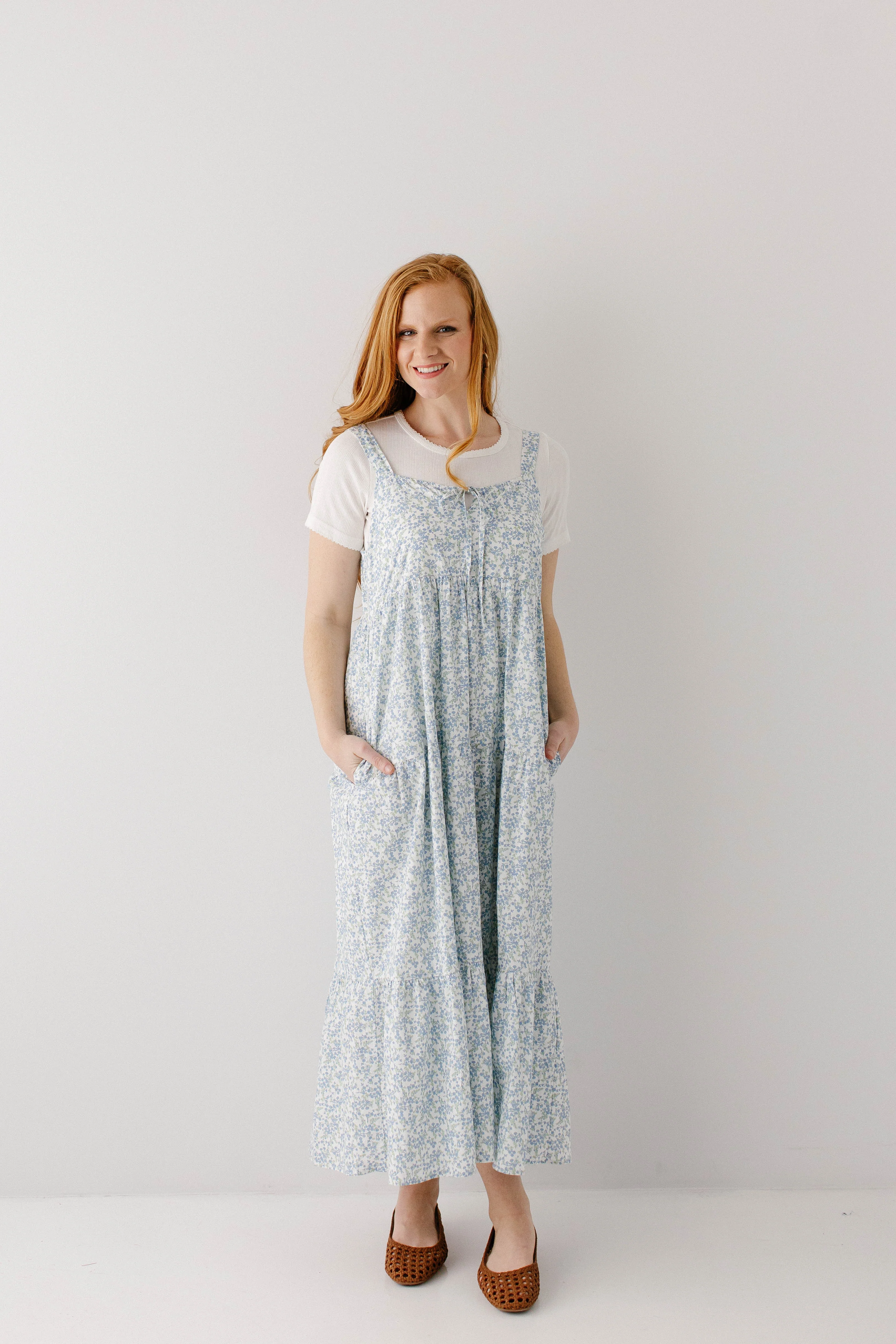 'Nerissa' Blue Floral Pinafore Maxi Dress - Image 3