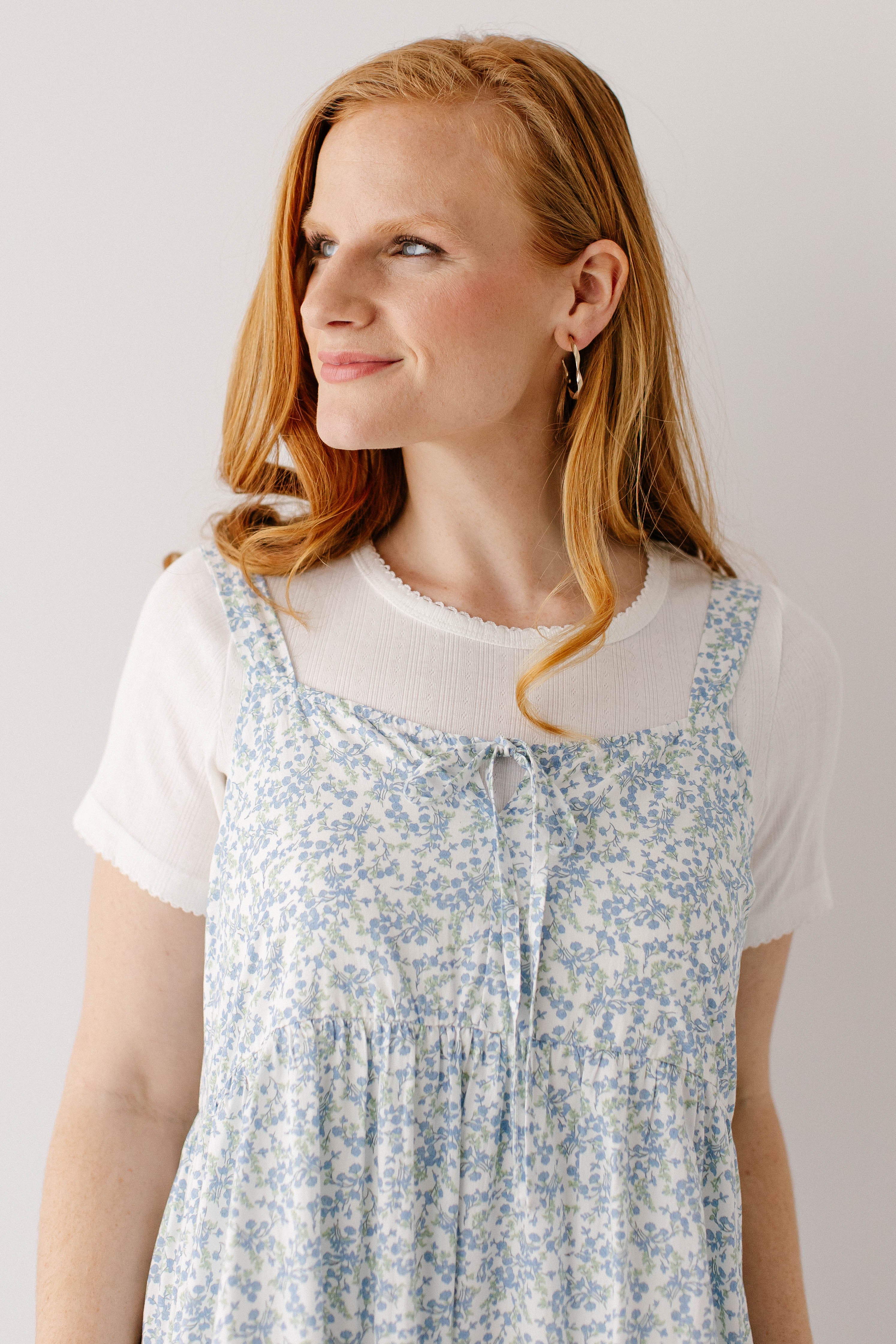 'Nerissa' Blue Floral Pinafore Maxi Dress - Image 4