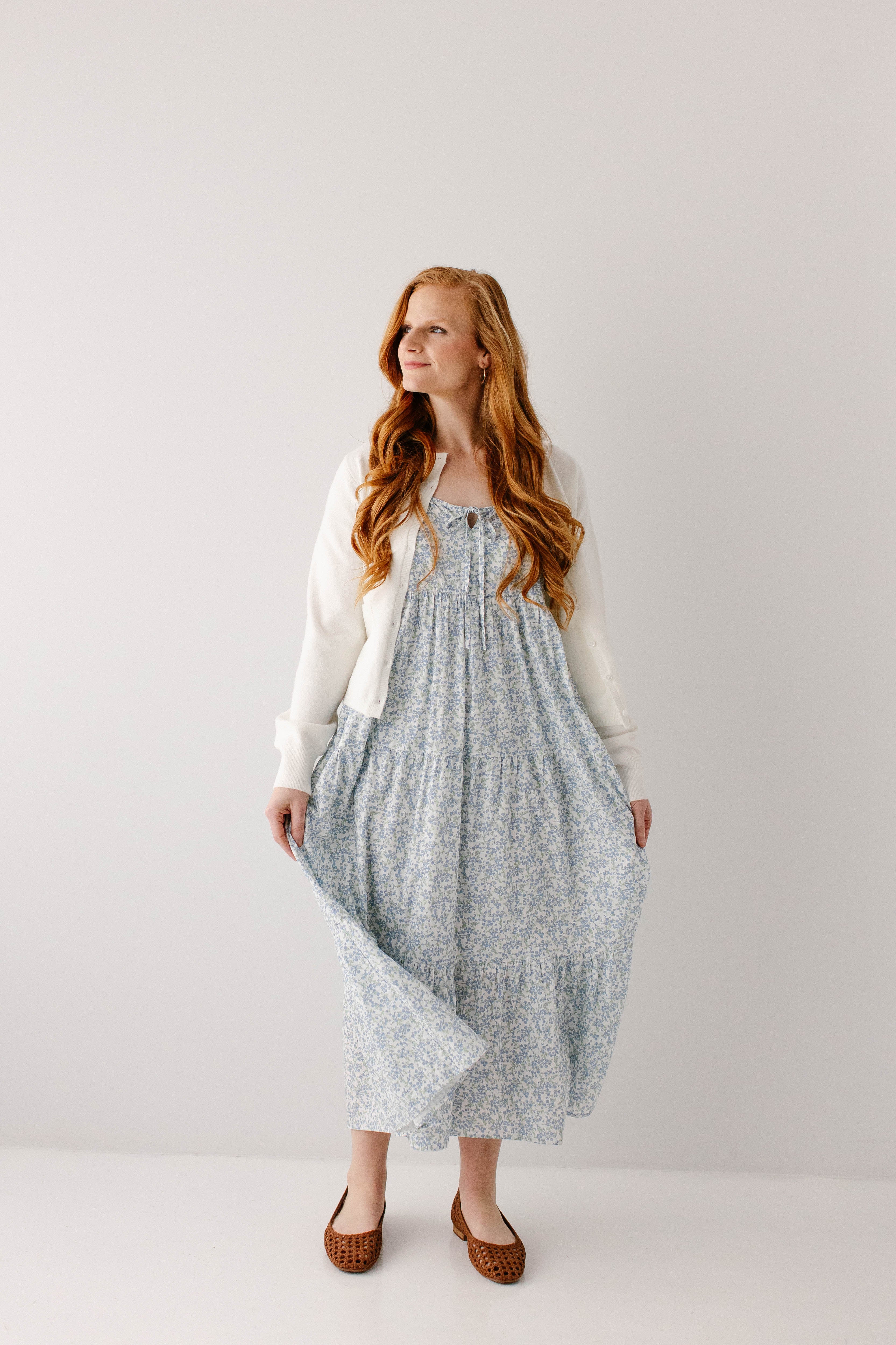 'Nerissa' Blue Floral Pinafore Maxi Dress - Image 5