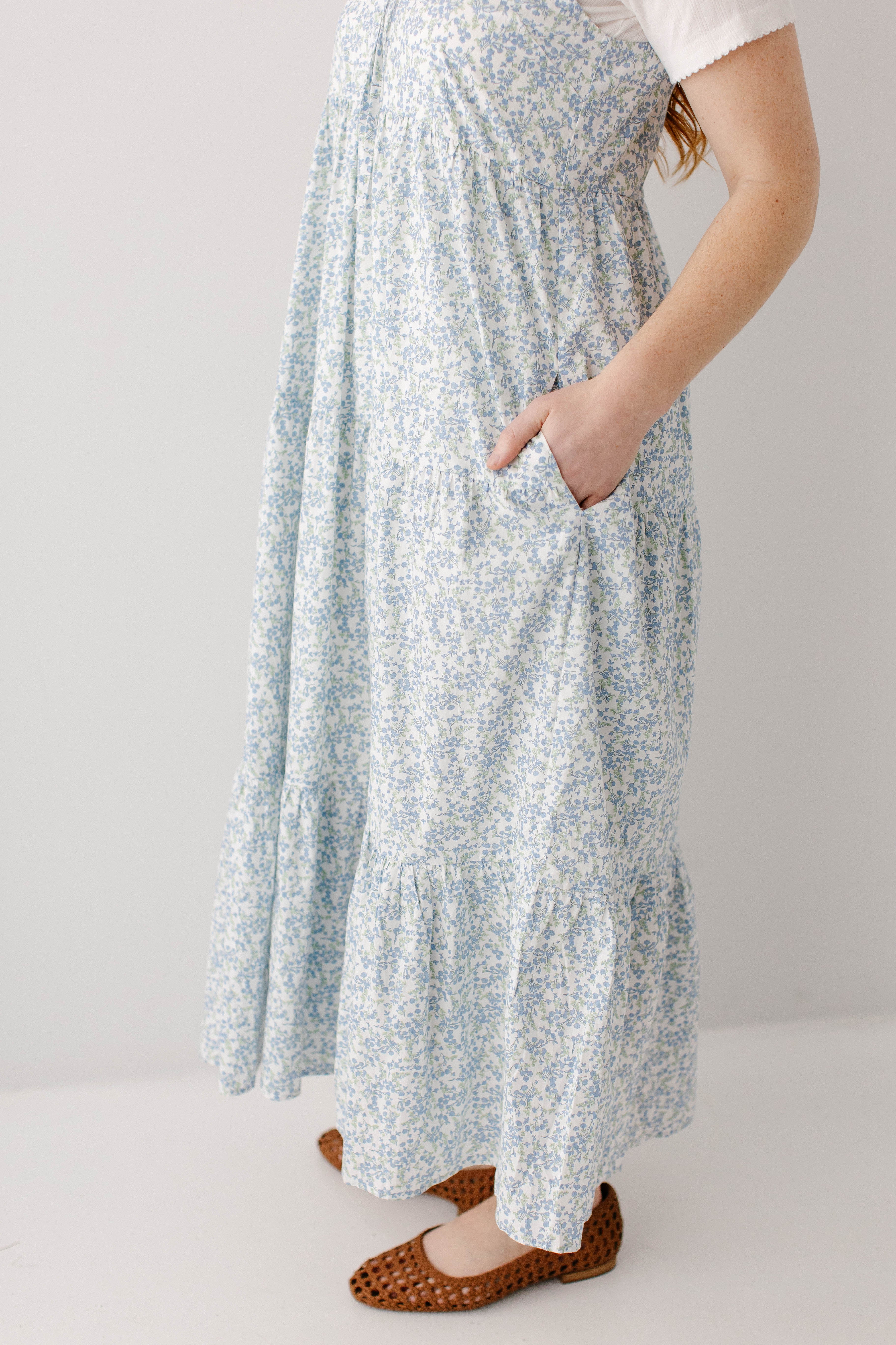'Nerissa' Blue Floral Pinafore Maxi Dress - Image 6