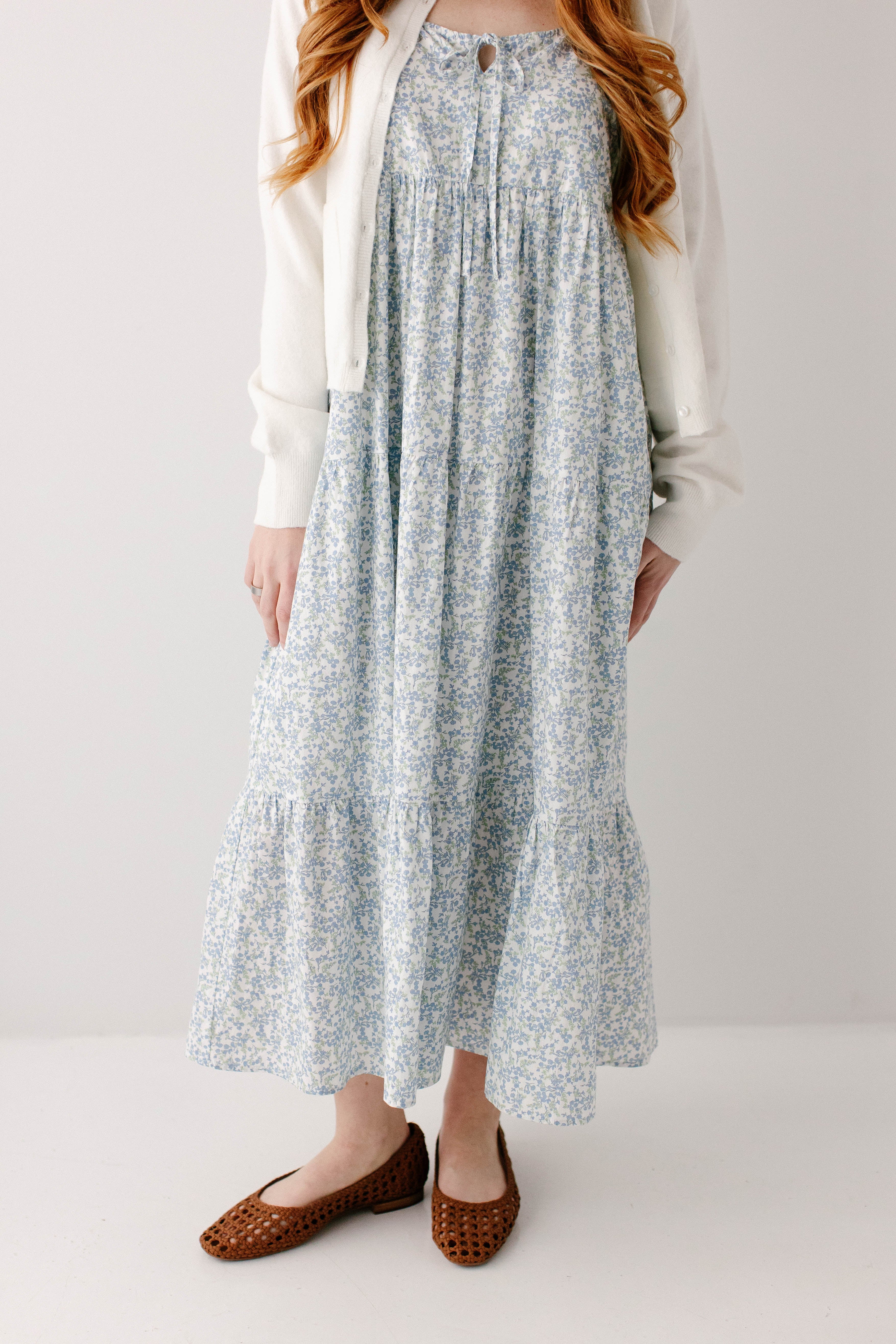 'Nerissa' Blue Floral Pinafore Maxi Dress - Image 7