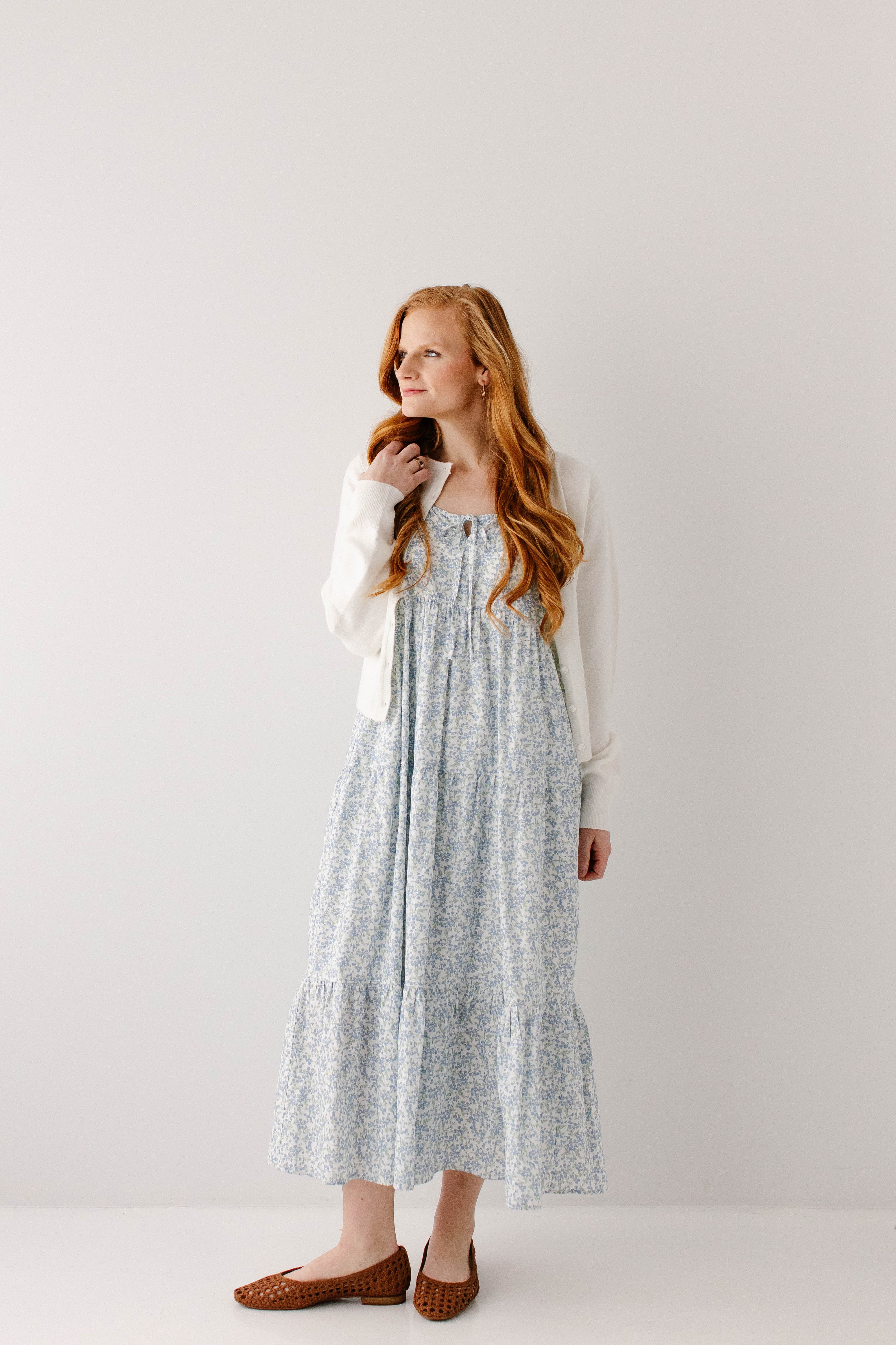 'Nerissa' Blue Floral Pinafore Maxi Dress - Image 8