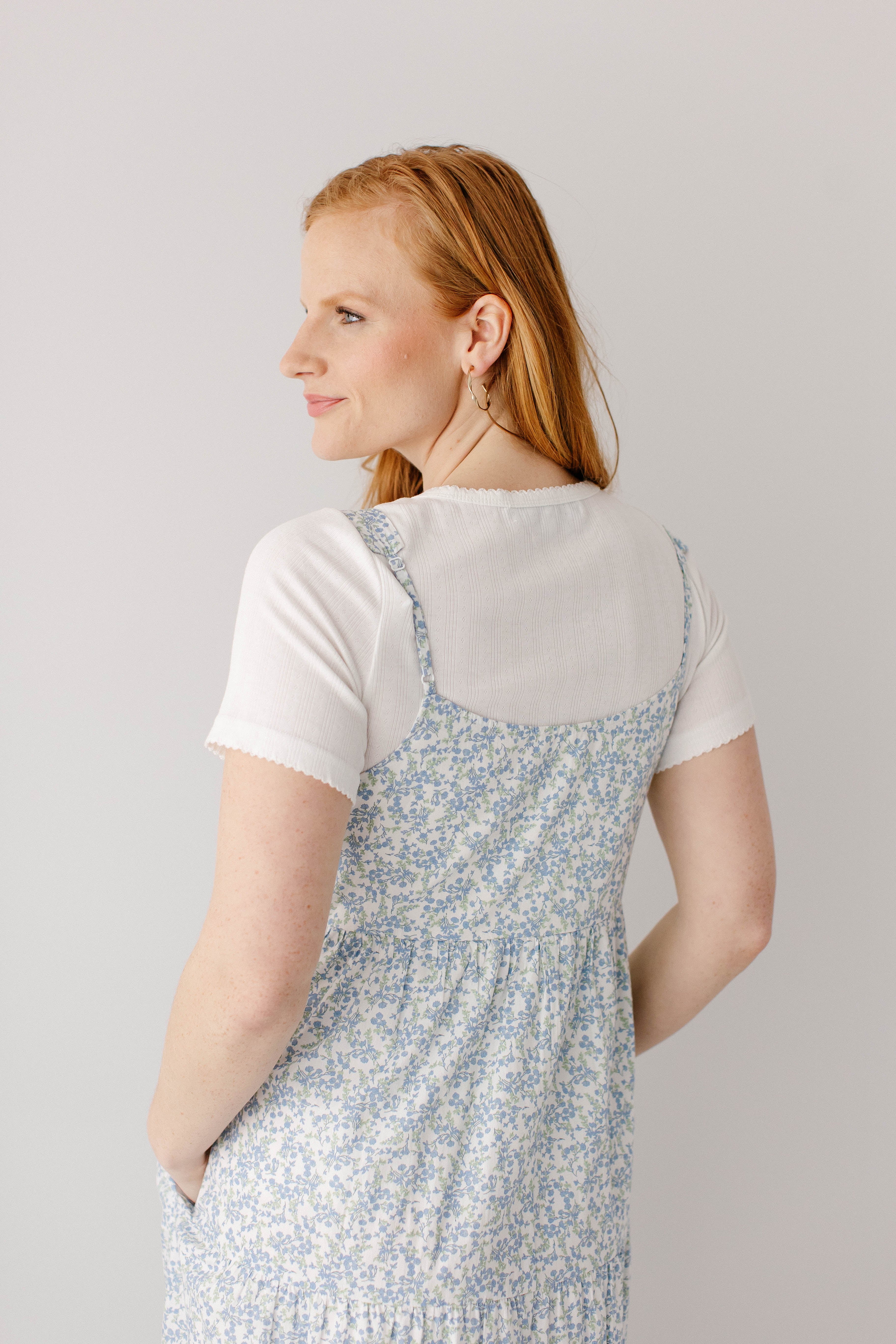'Nerissa' Blue Floral Pinafore Maxi Dress - Image 9