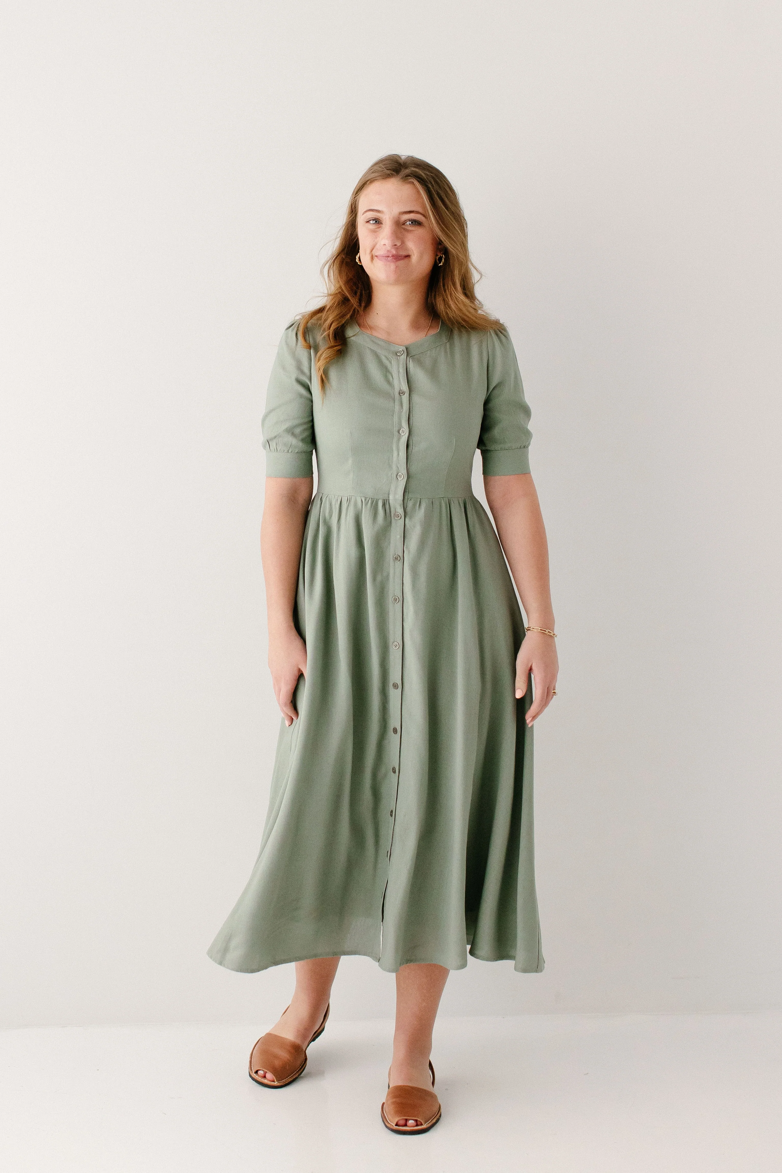 Nora Button Front A-Line Dress