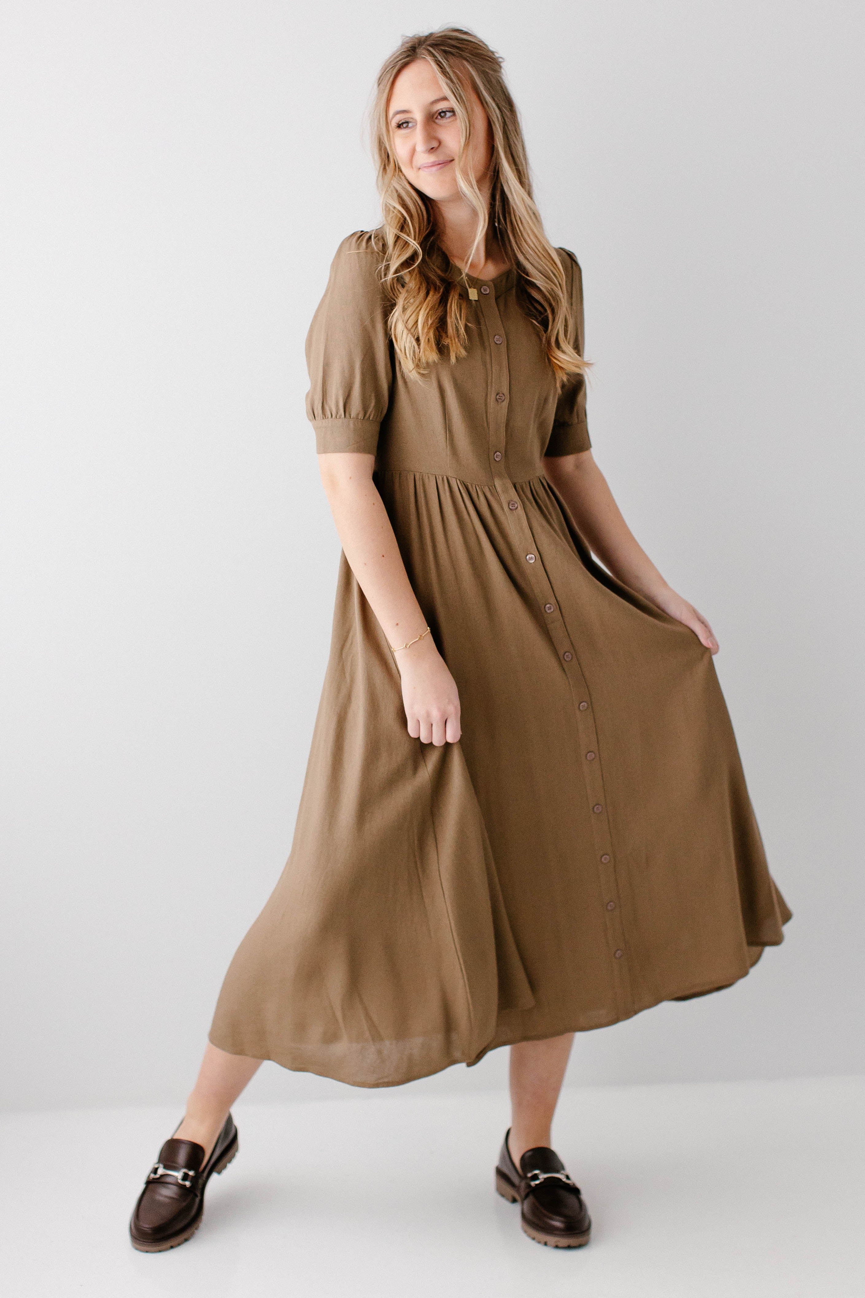 Nora Button Front A-Line Dress - Image 10