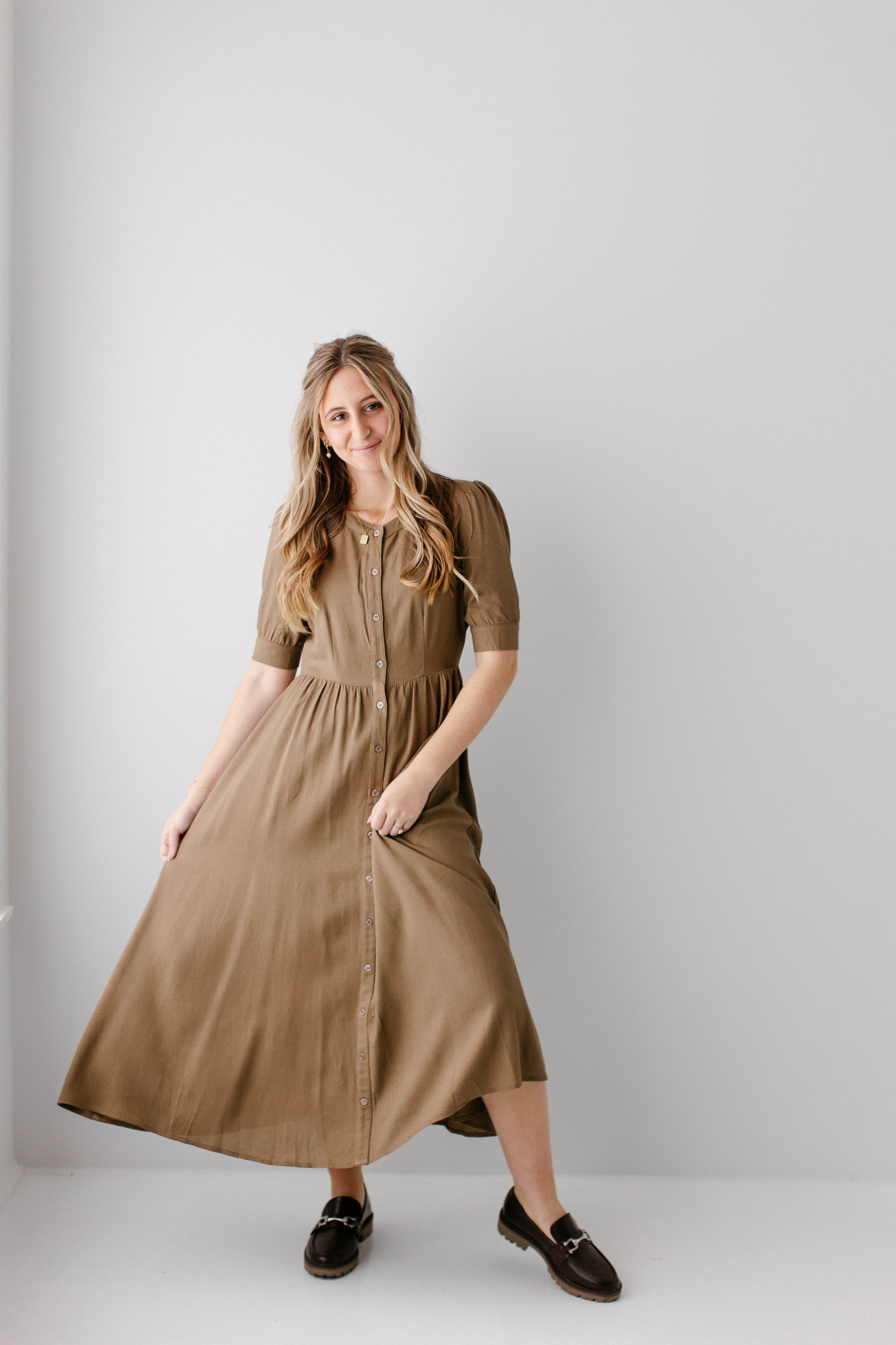 Nora Button Front A-Line Dress - Image 8