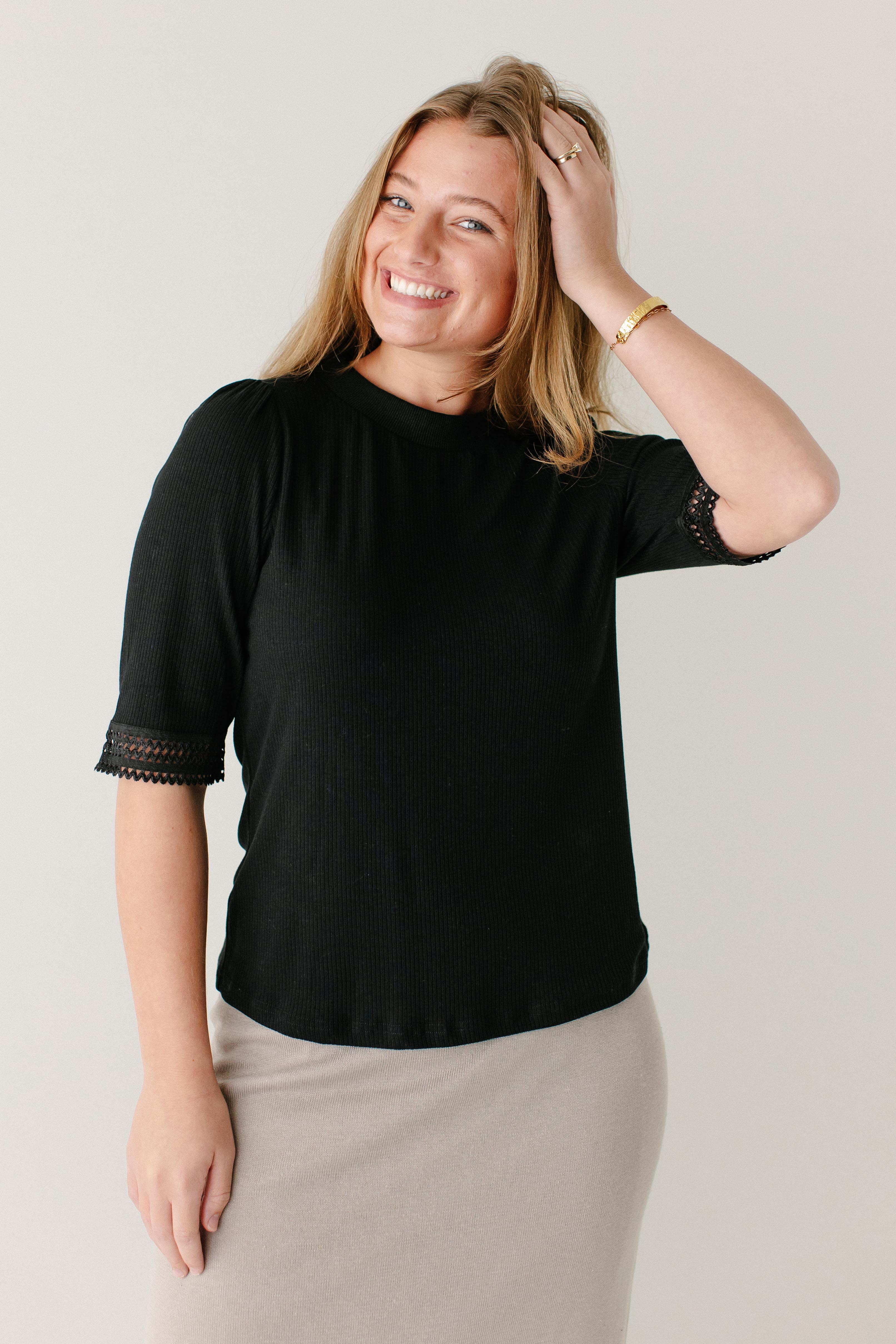 'Onyx' Lace Detail Ribbed Top FINAL SALE