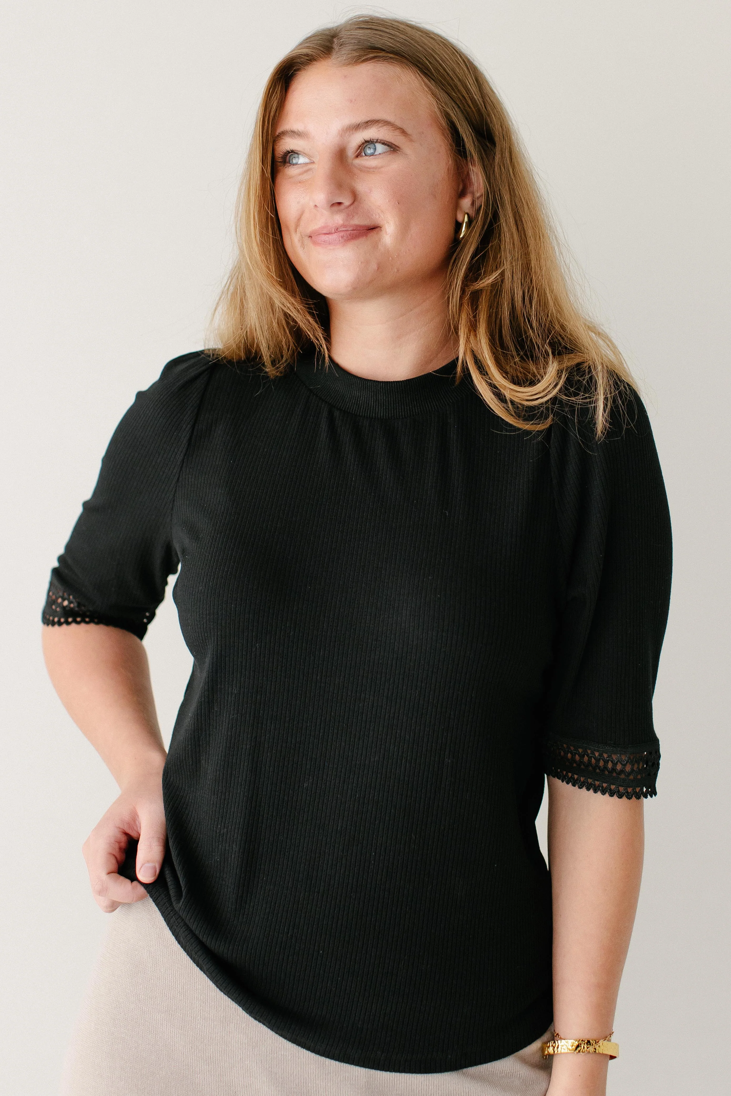 'Onyx' Lace Detail Ribbed Top FINAL SALE - Image 2