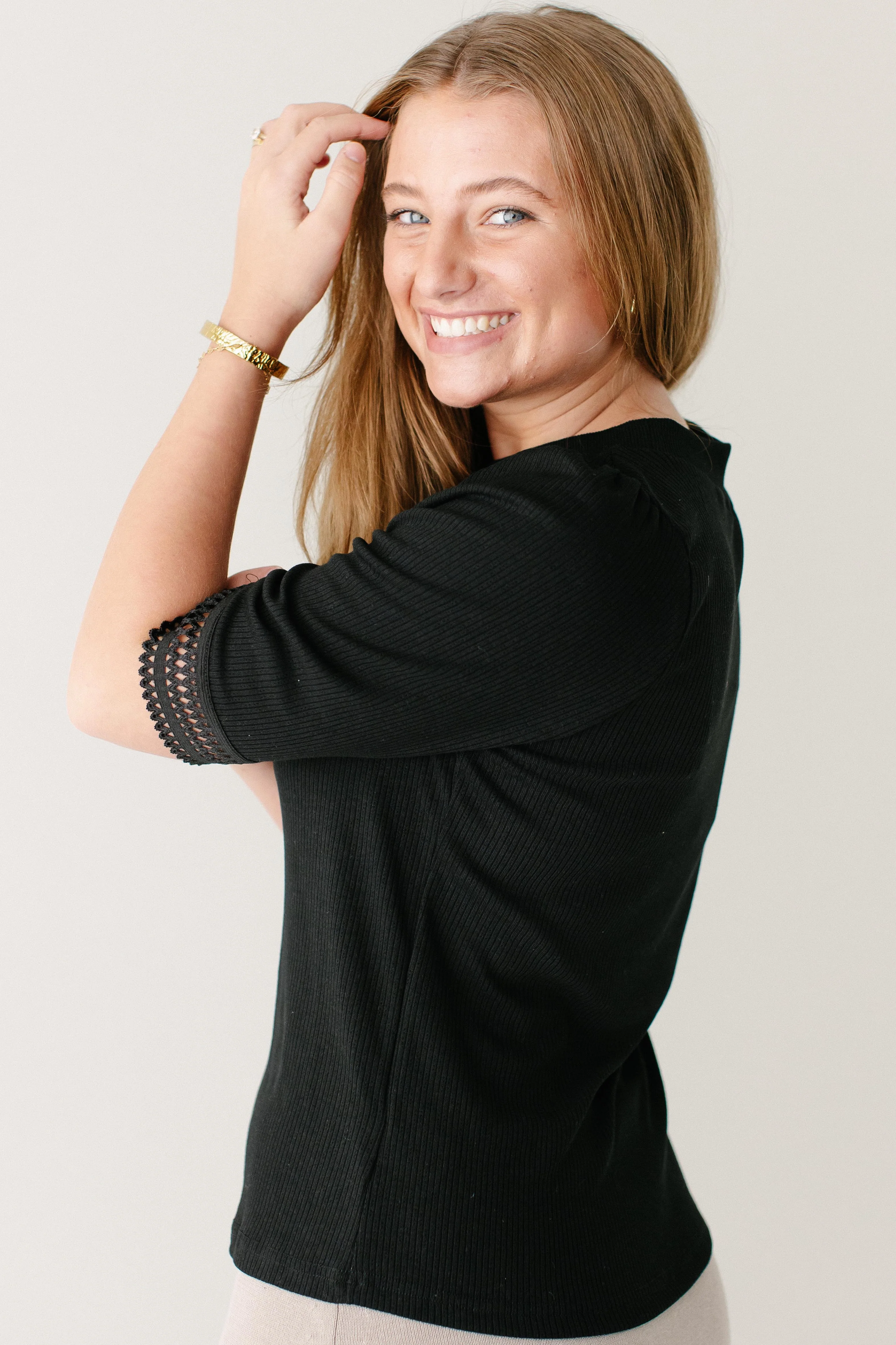 'Onyx' Lace Detail Ribbed Top FINAL SALE - Image 4