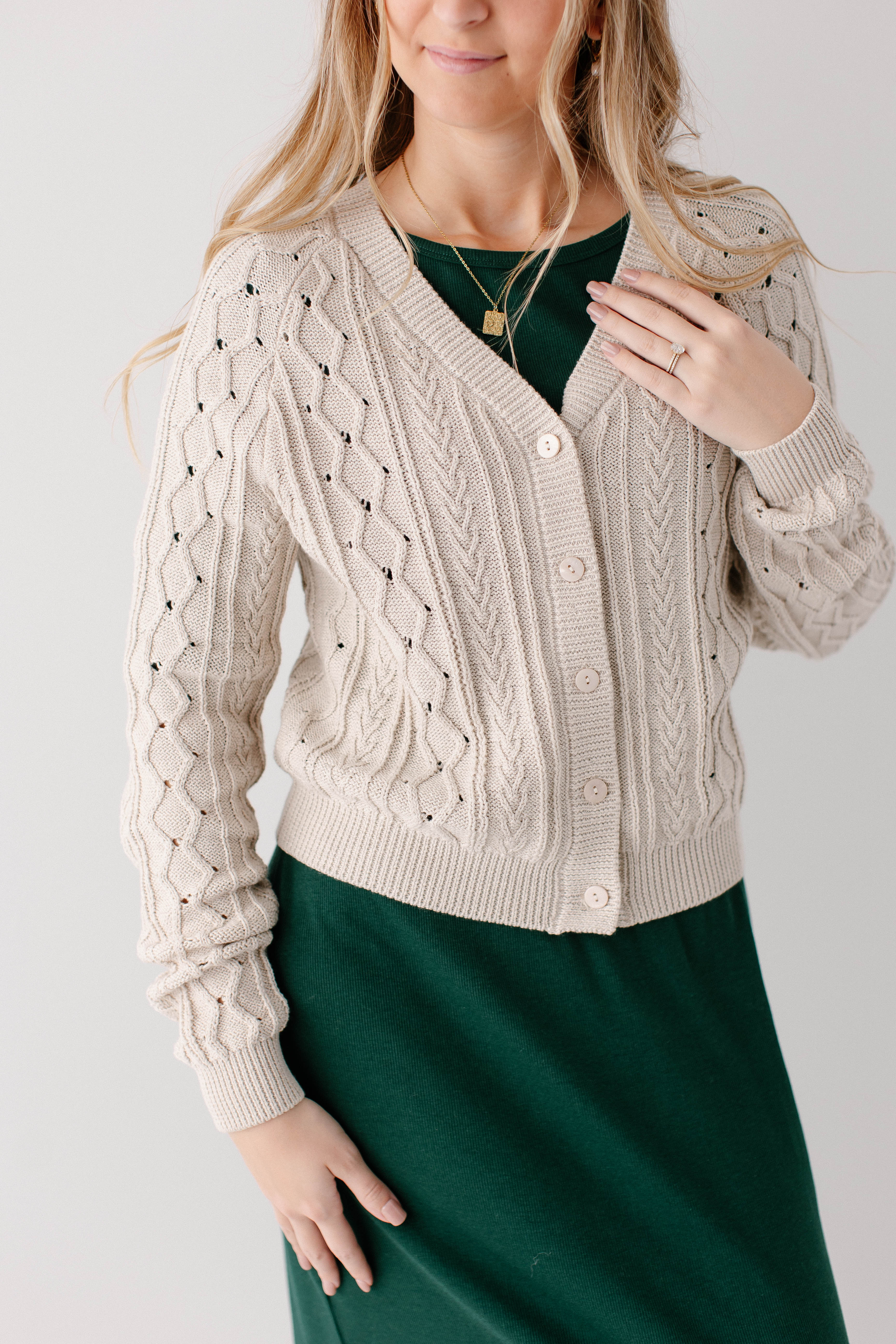 Penelope Cable Knit Cotton Cardigan FINAL SALE - Image 3