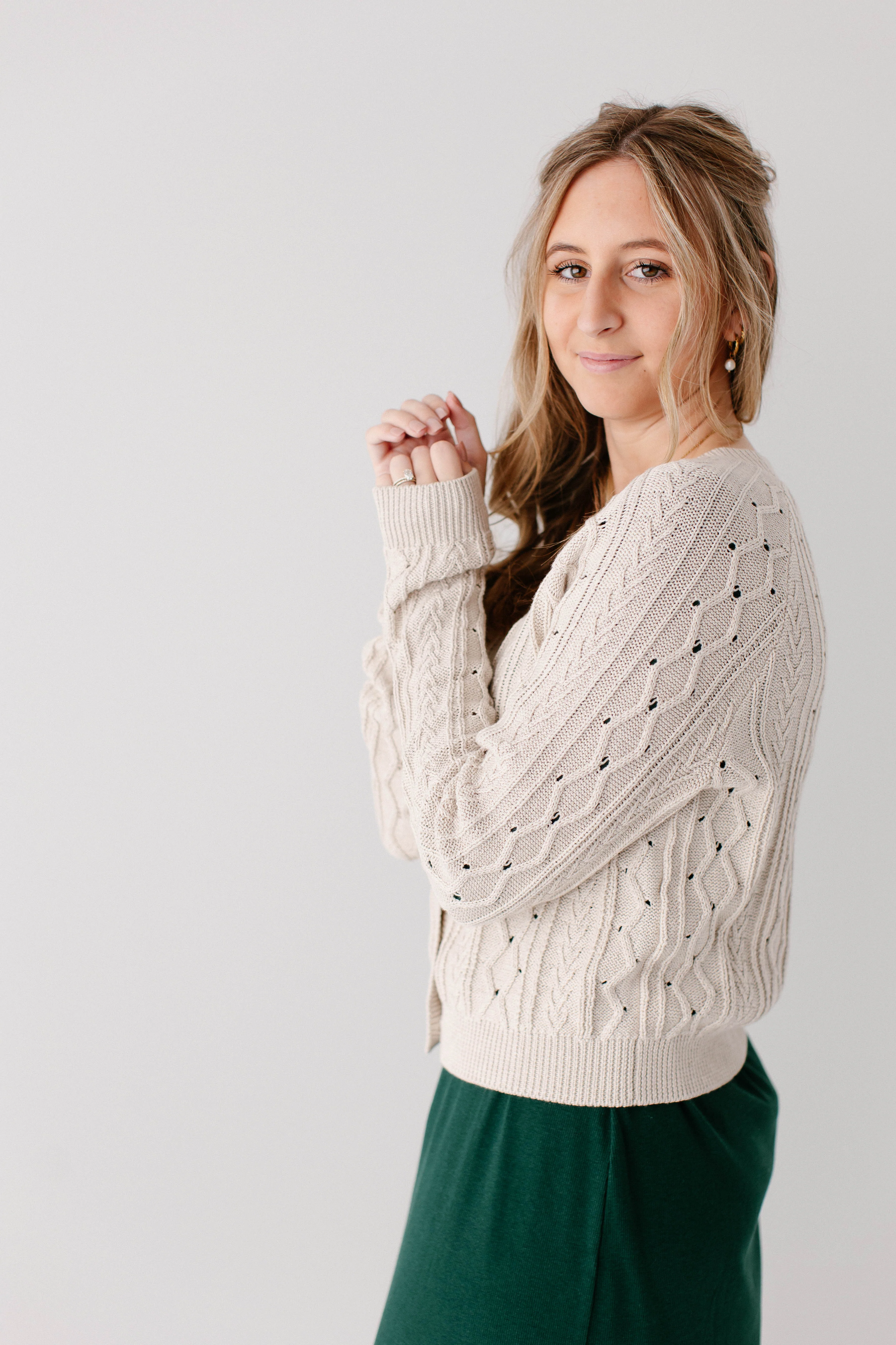 Penelope Cable Knit Cotton Cardigan FINAL SALE - Image 4