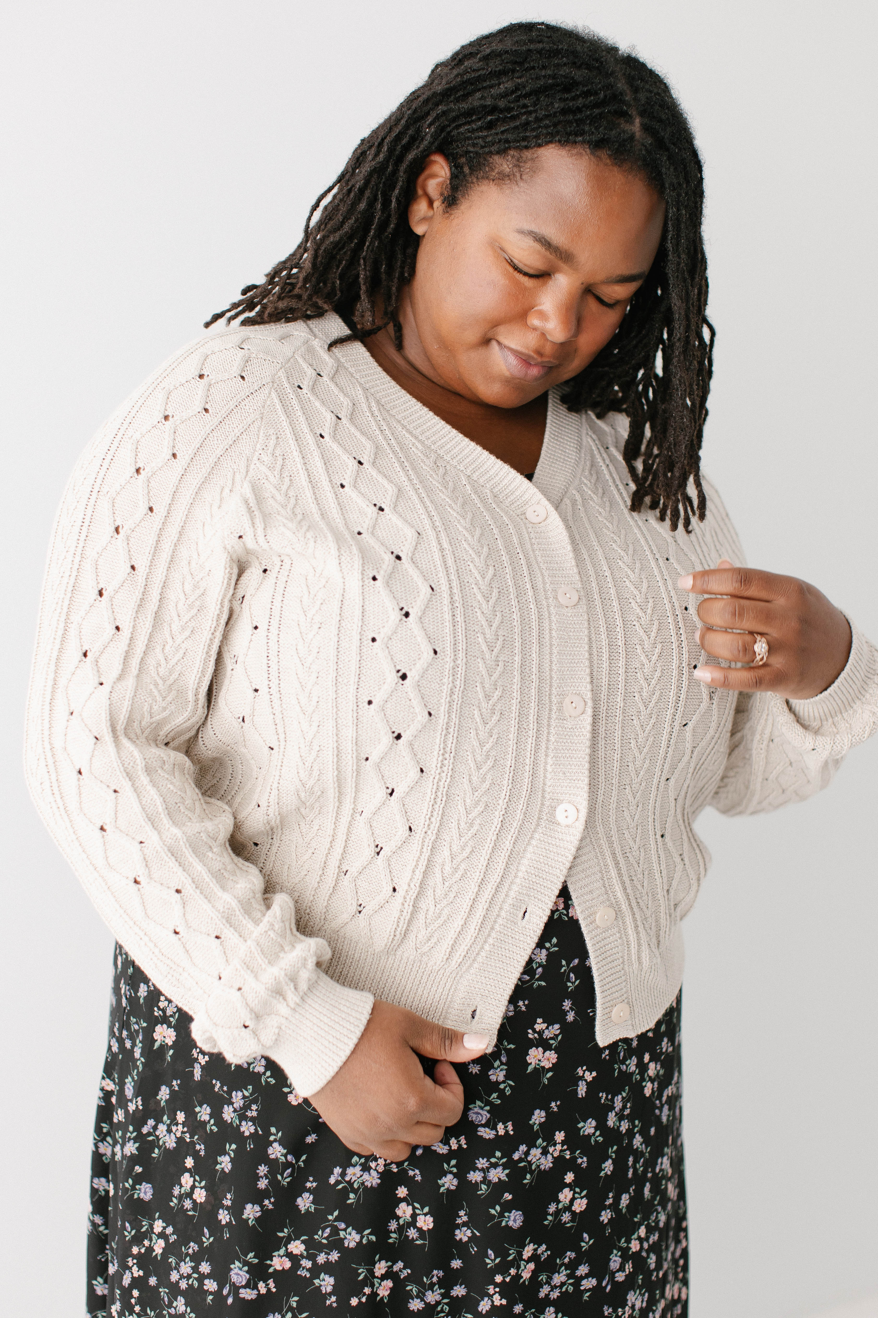 Penelope Cable Knit Cotton Cardigan FINAL SALE - Image 6