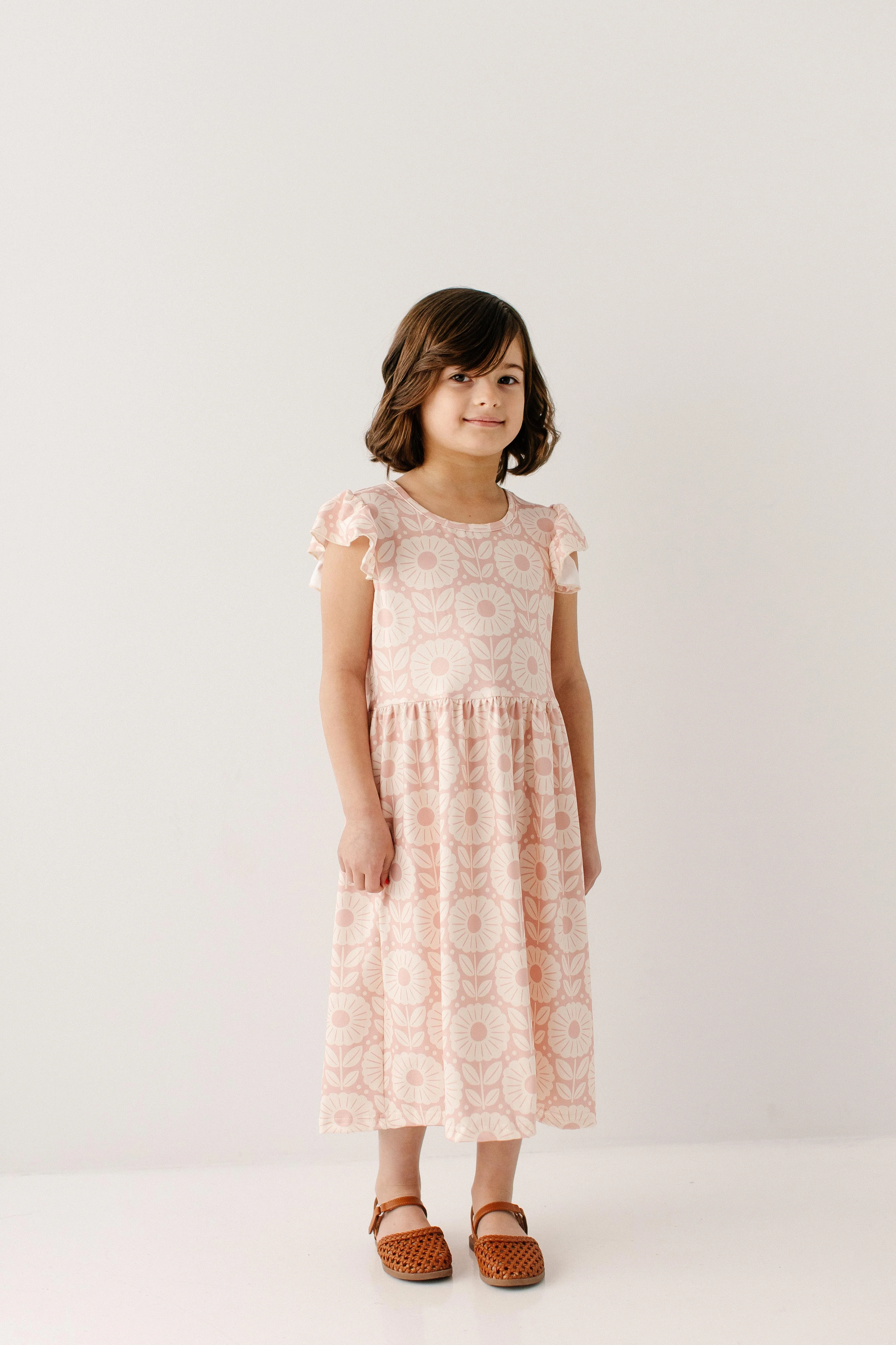 'Petunia' Girl Flower Print Knit Flutter Sleeve Dress - Image 4