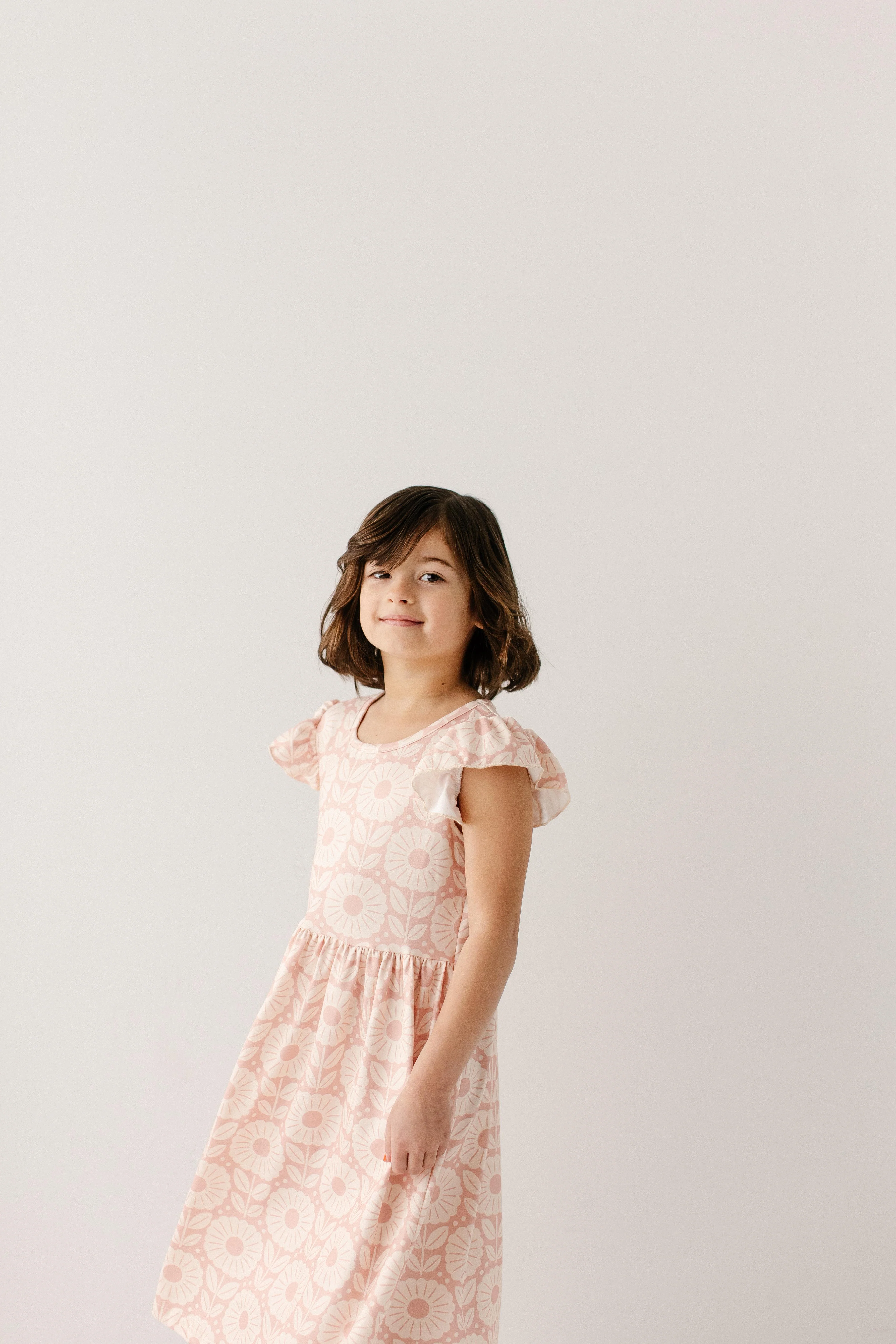 'Petunia' Girl Flower Print Knit Flutter Sleeve Dress - Image 5