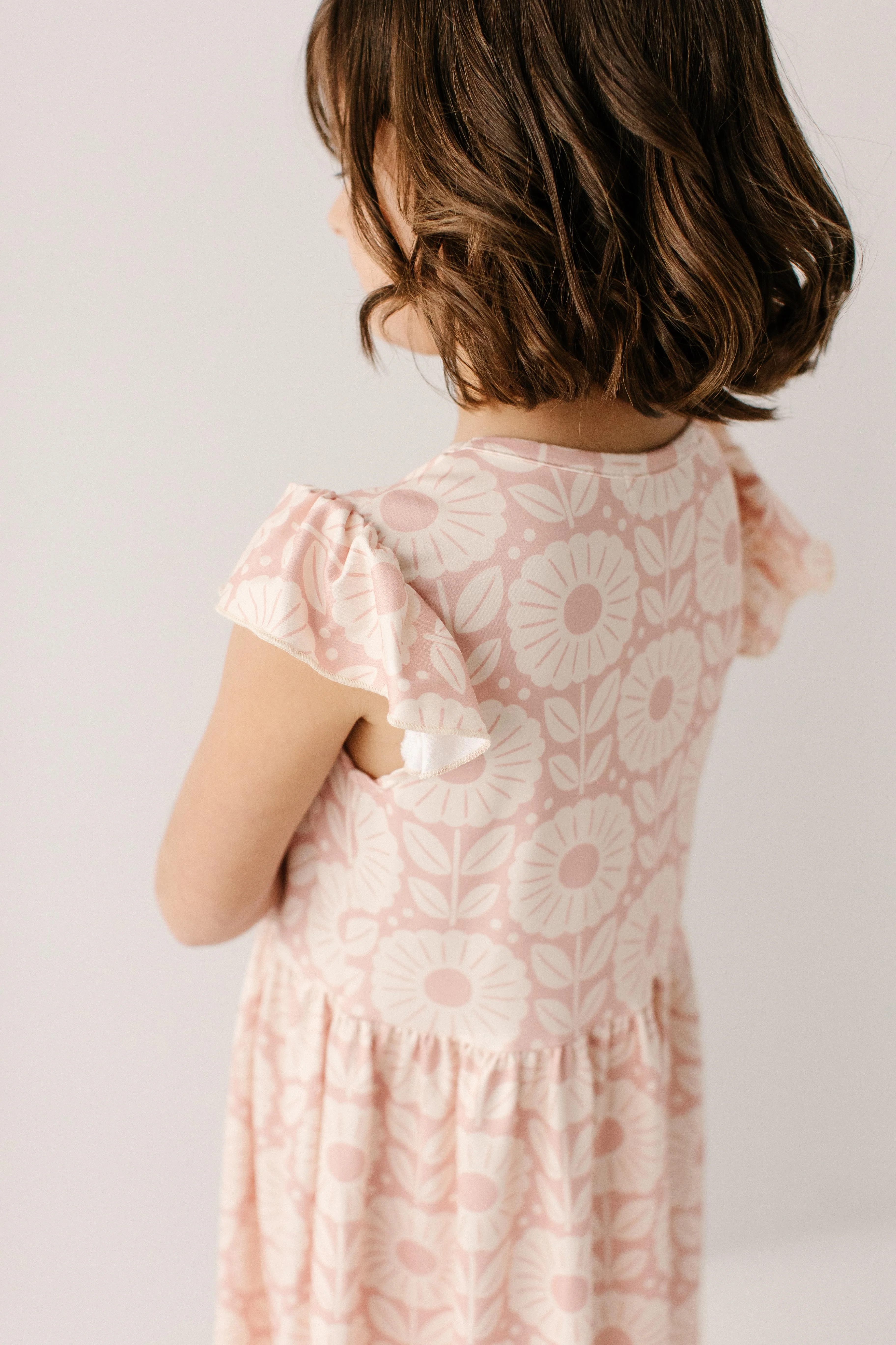 'Petunia' Girl Flower Print Knit Flutter Sleeve Dress - Image 6
