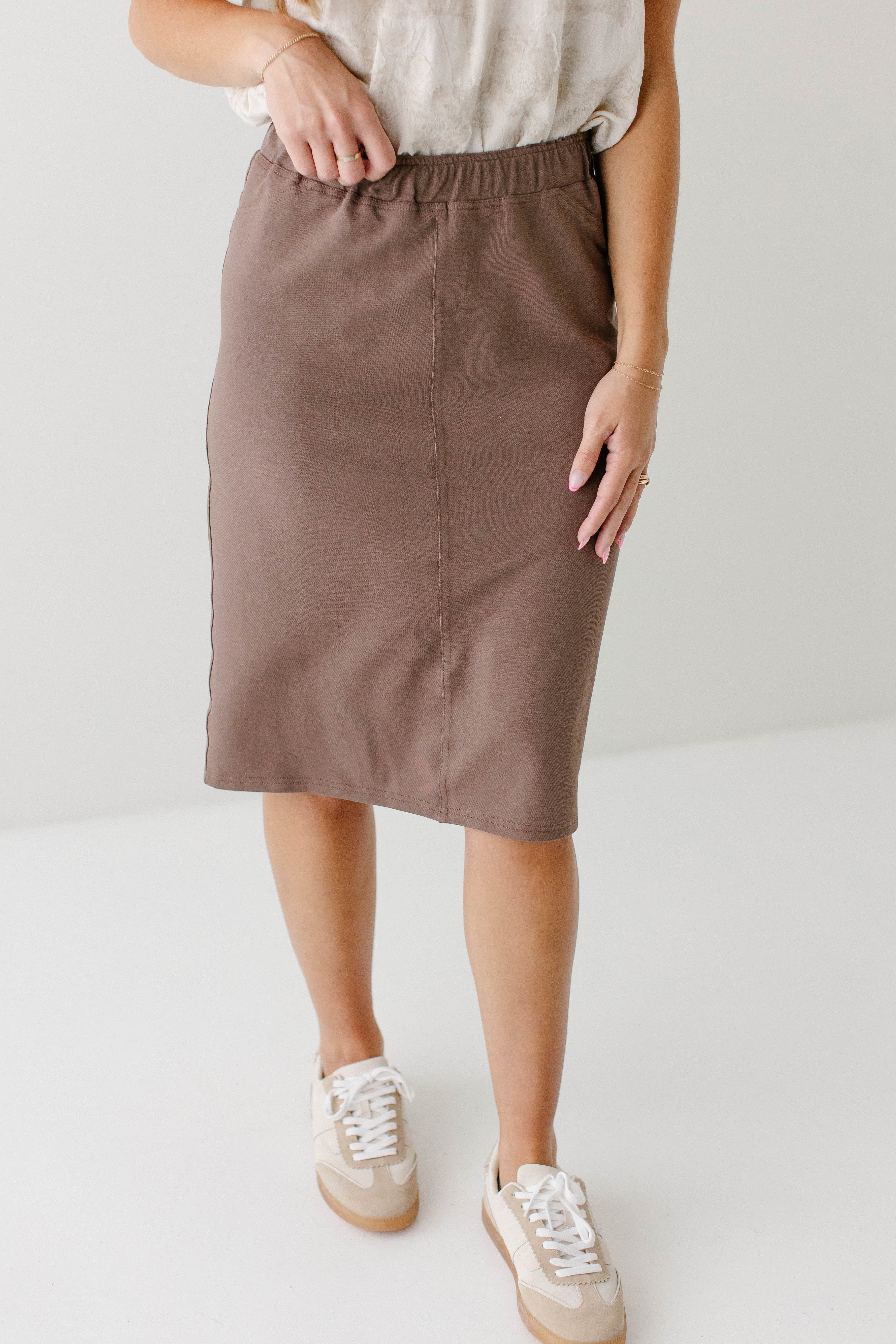 Piper Knee Length Knit Denim Skirt - Image 11