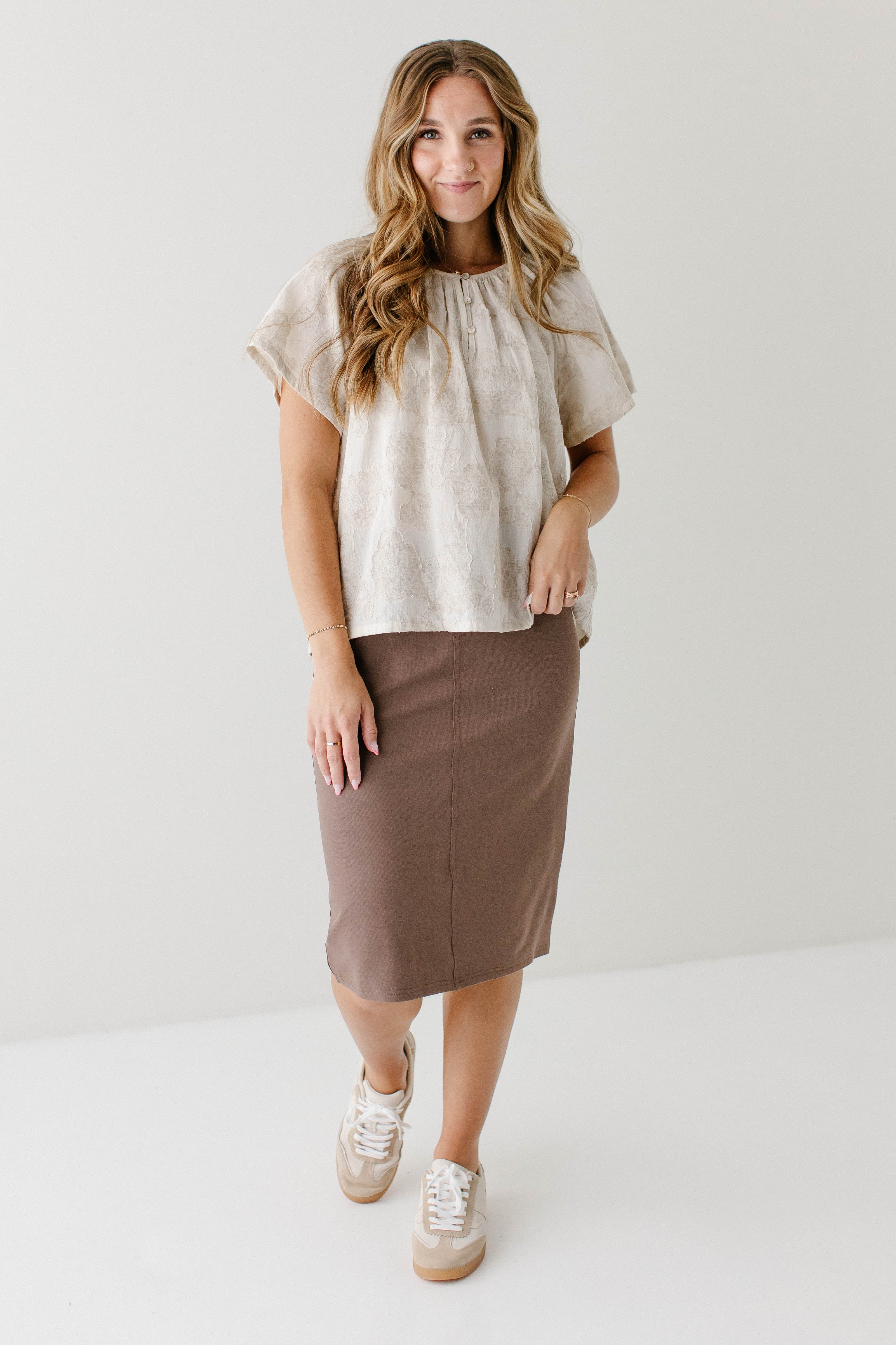 Piper Knee Length Knit Denim Skirt - Image 12