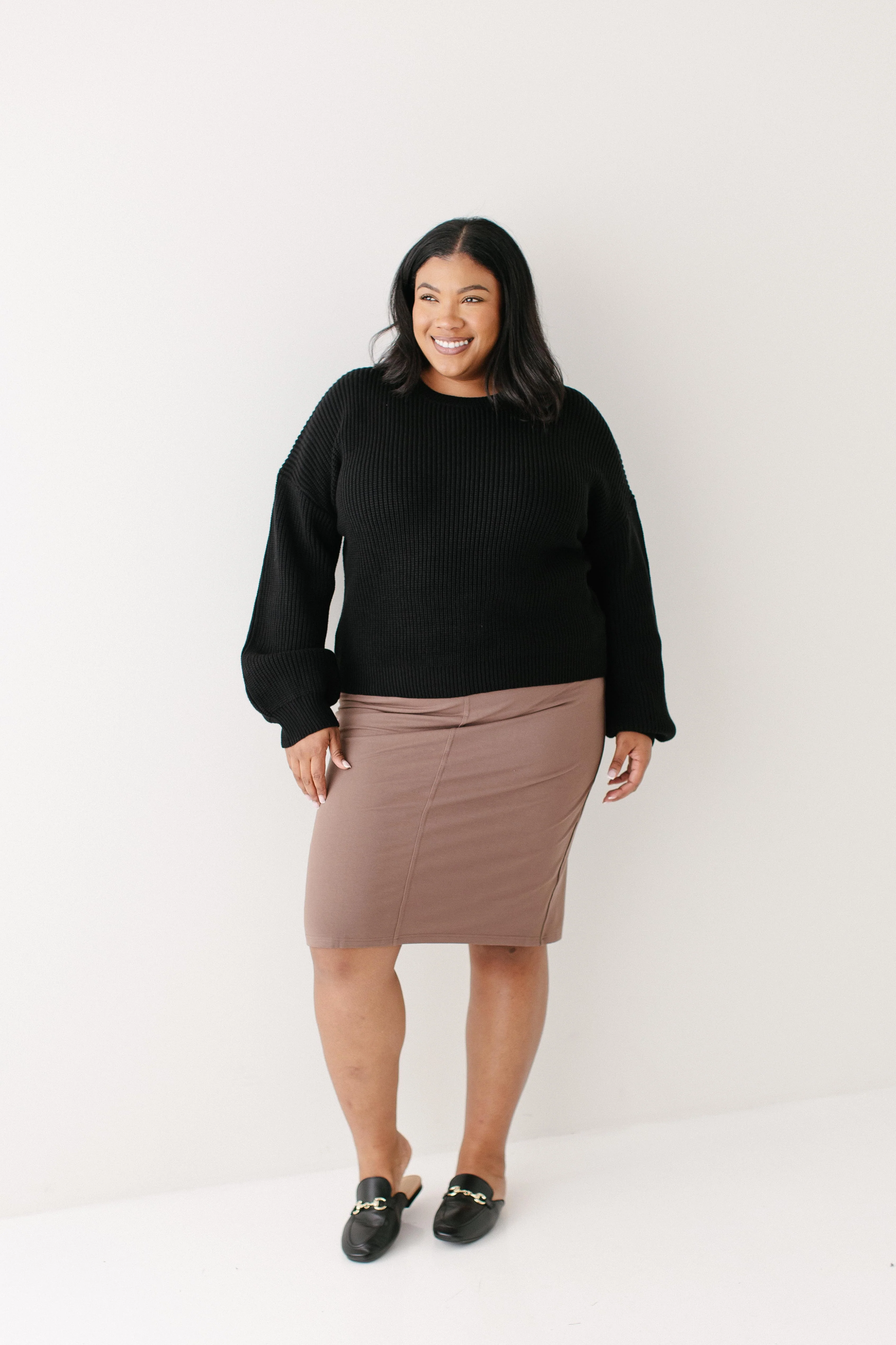 Piper Knee Length Knit Denim Skirt - Image 16
