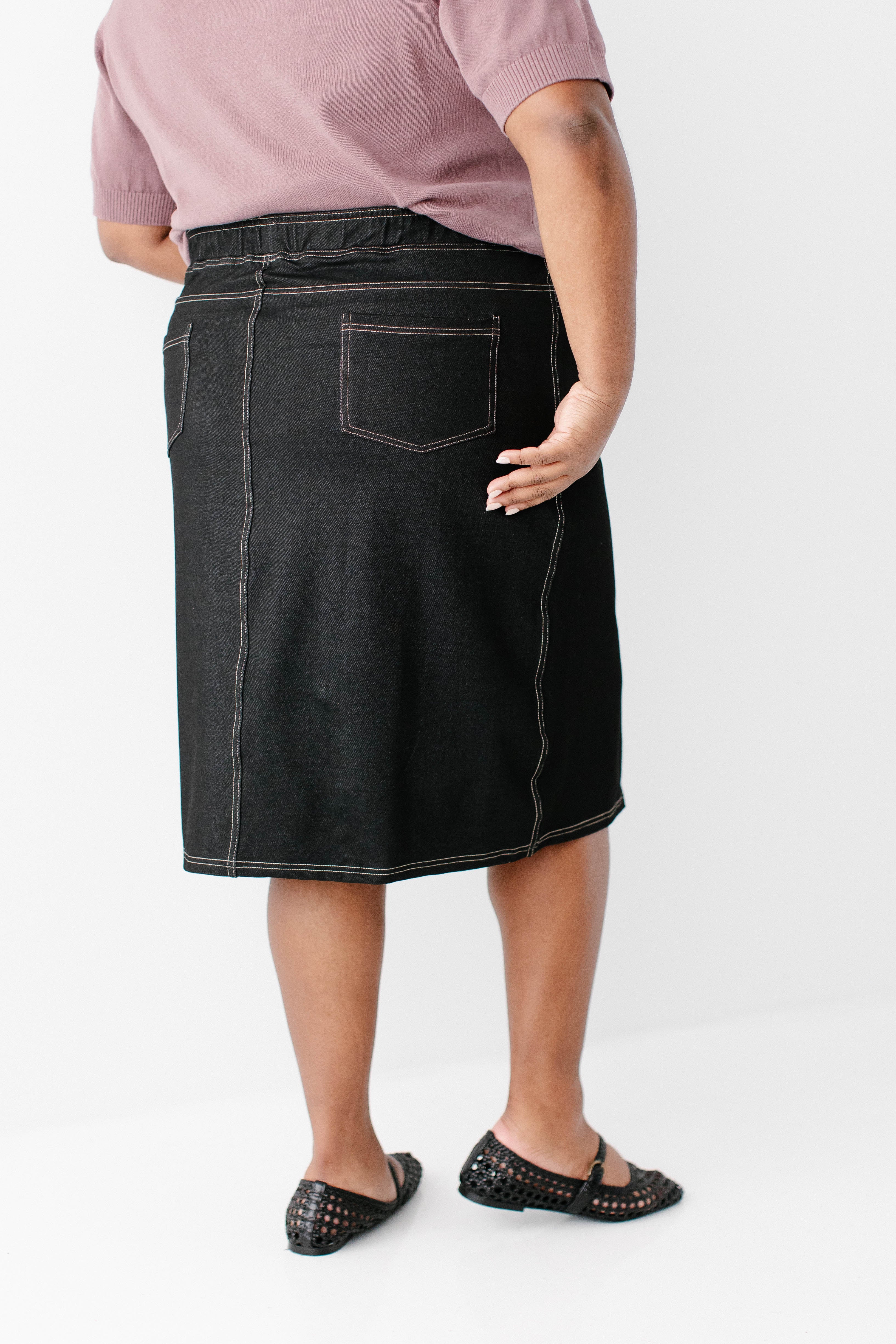 Piper Knee Length Knit Denim Skirt - Image 5