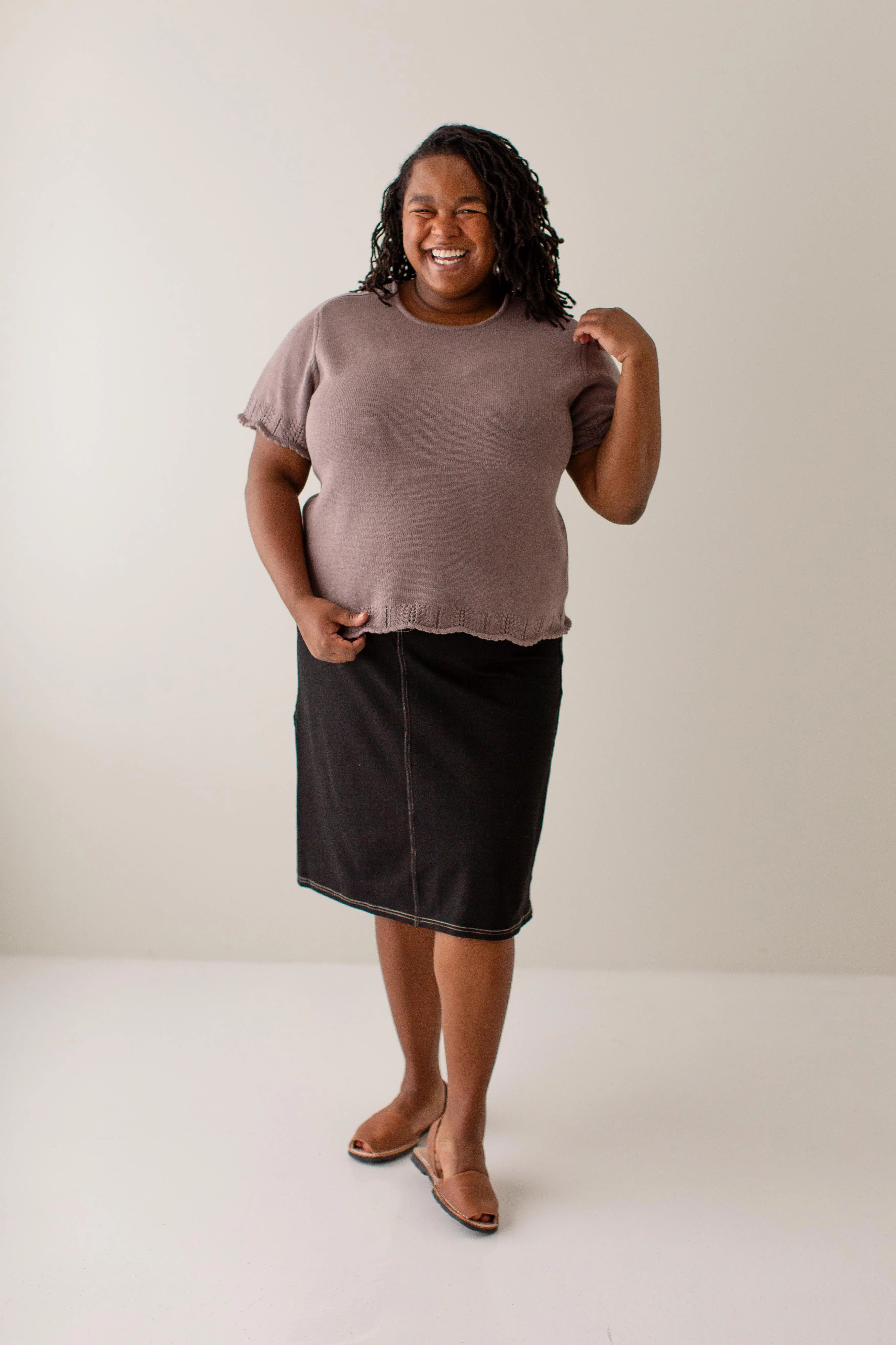 Piper Knee Length Knit Denim Skirt - Image 6
