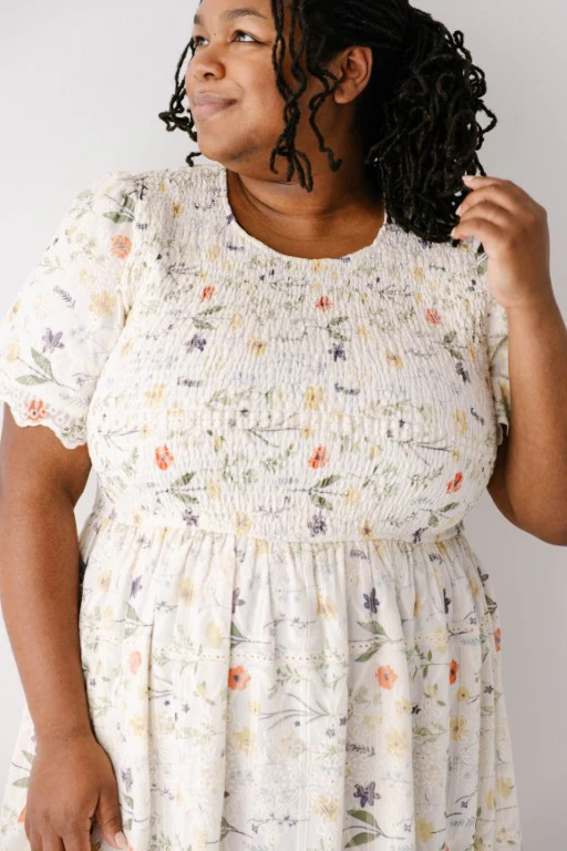Plus Alyce Eyelet Floral Print Smocked Bodice Maxi Dress FINAL SALE - Image 3