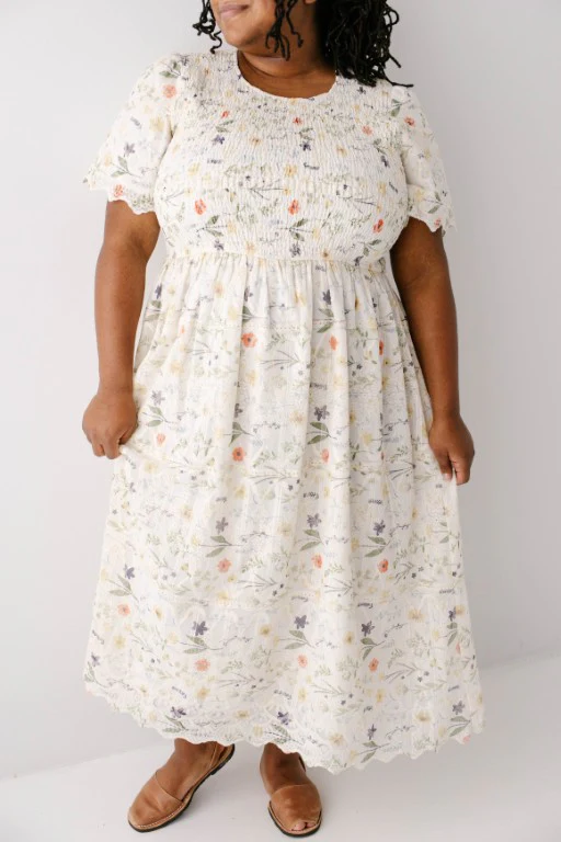Plus Alyce Eyelet Floral Print Smocked Bodice Maxi Dress FINAL SALE - Image 4