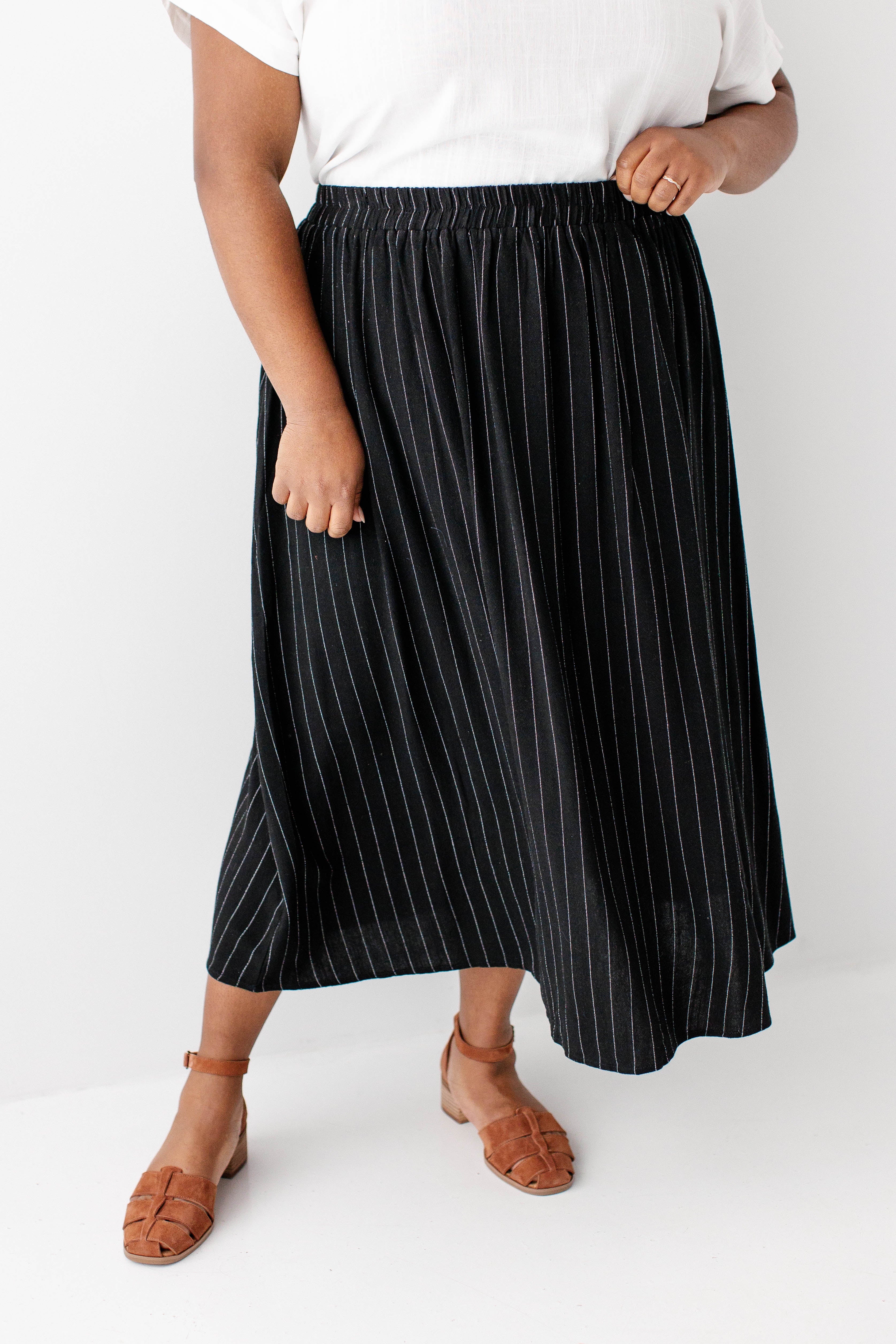 Plus 'Dion' Pinstripe A-Line Midi Skirt - Image 2