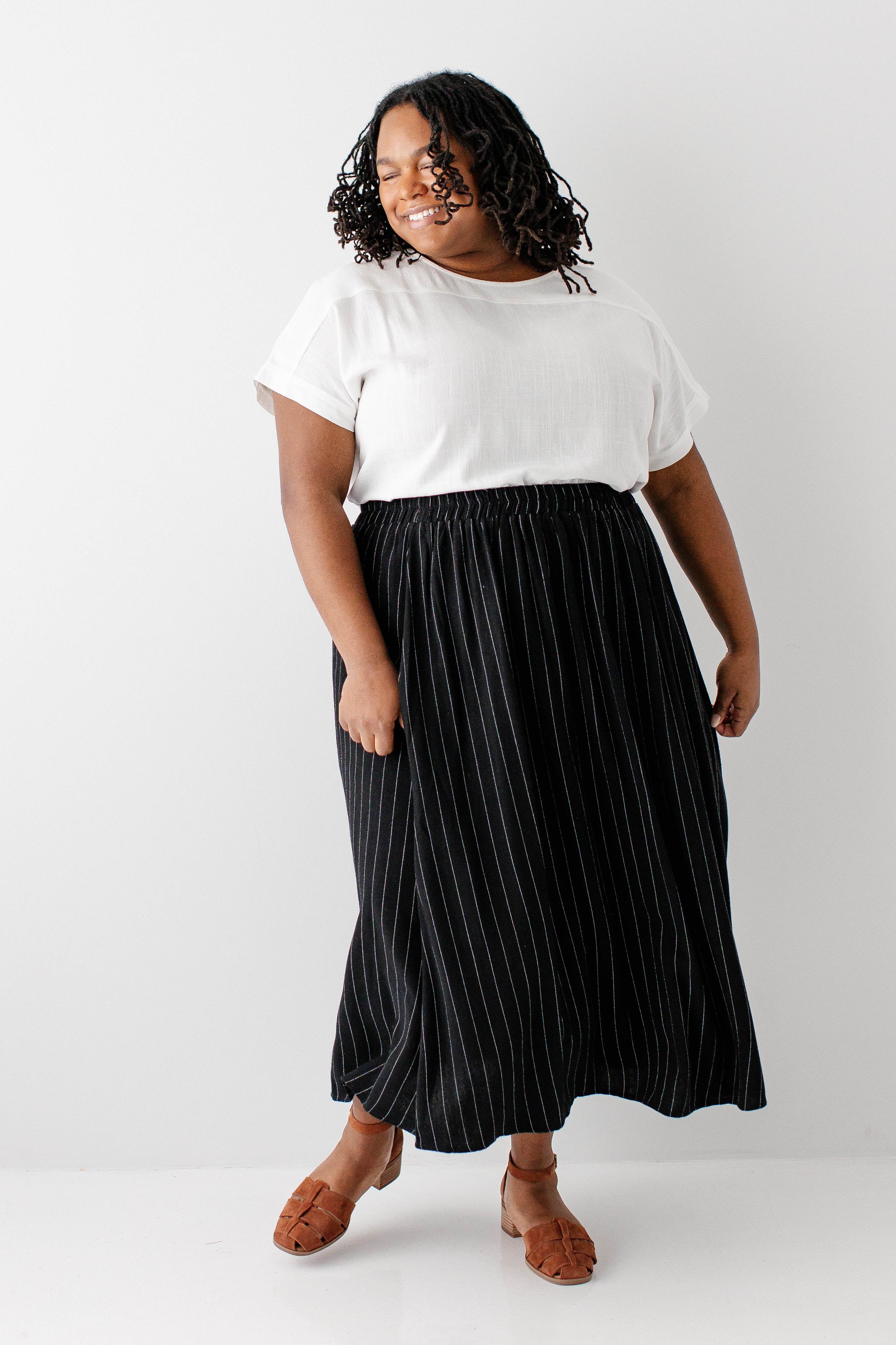 Plus 'Dion' Pinstripe A-Line Midi Skirt - Image 3