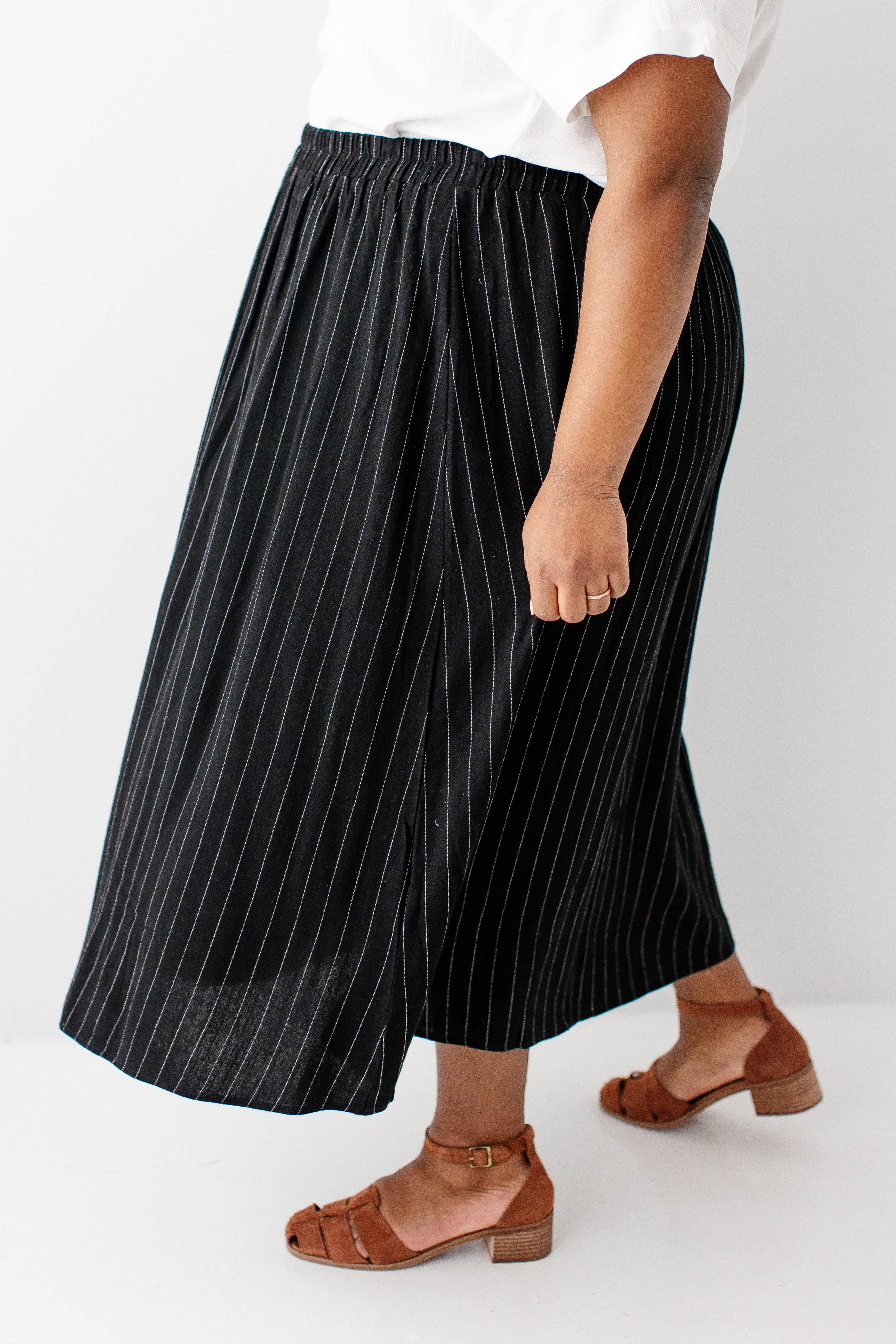 Plus 'Dion' Pinstripe A-Line Midi Skirt - Image 4