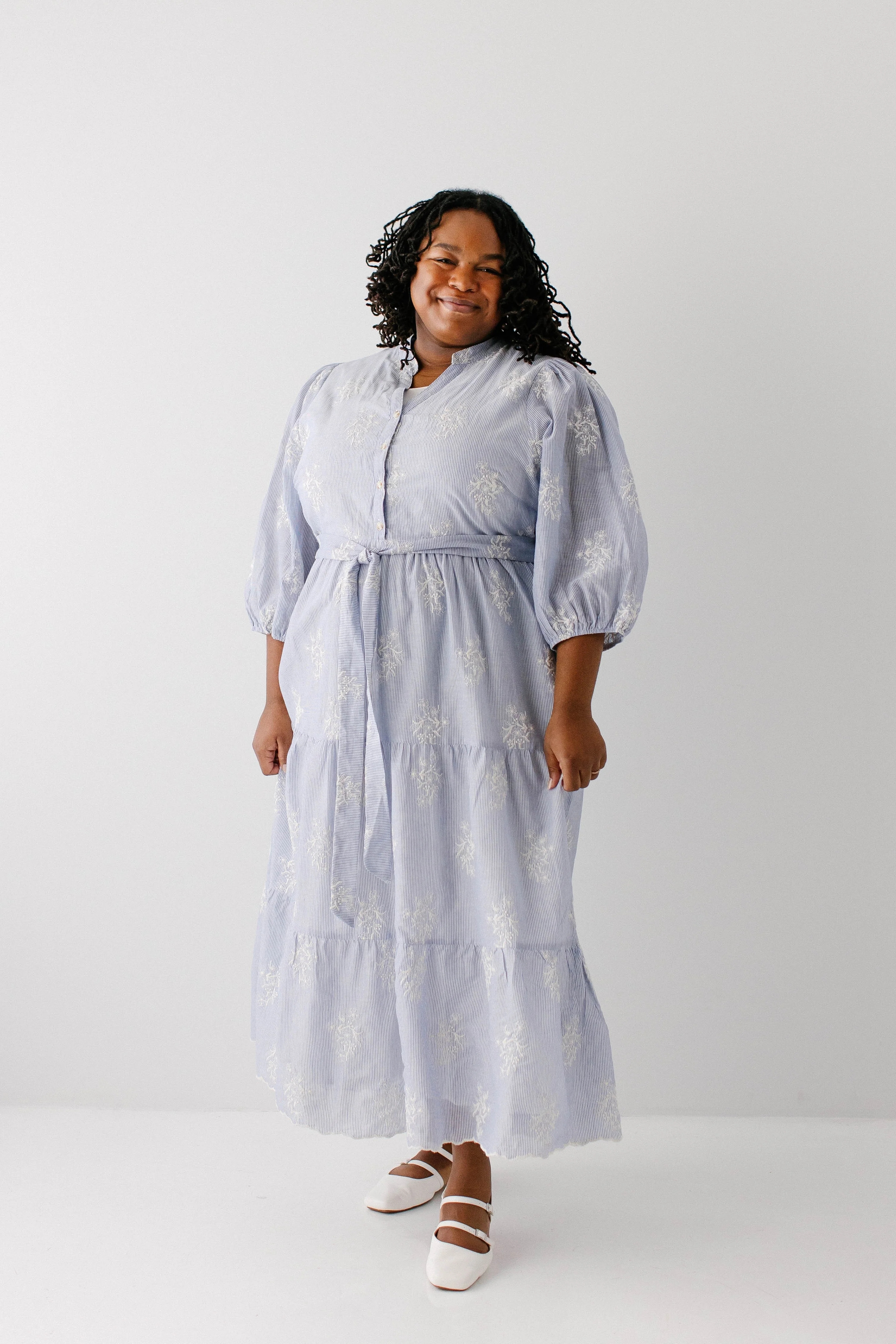 Plus 'Etta' Embroidered Pinstripe Maxi Dress FINAL SALE - Image 3