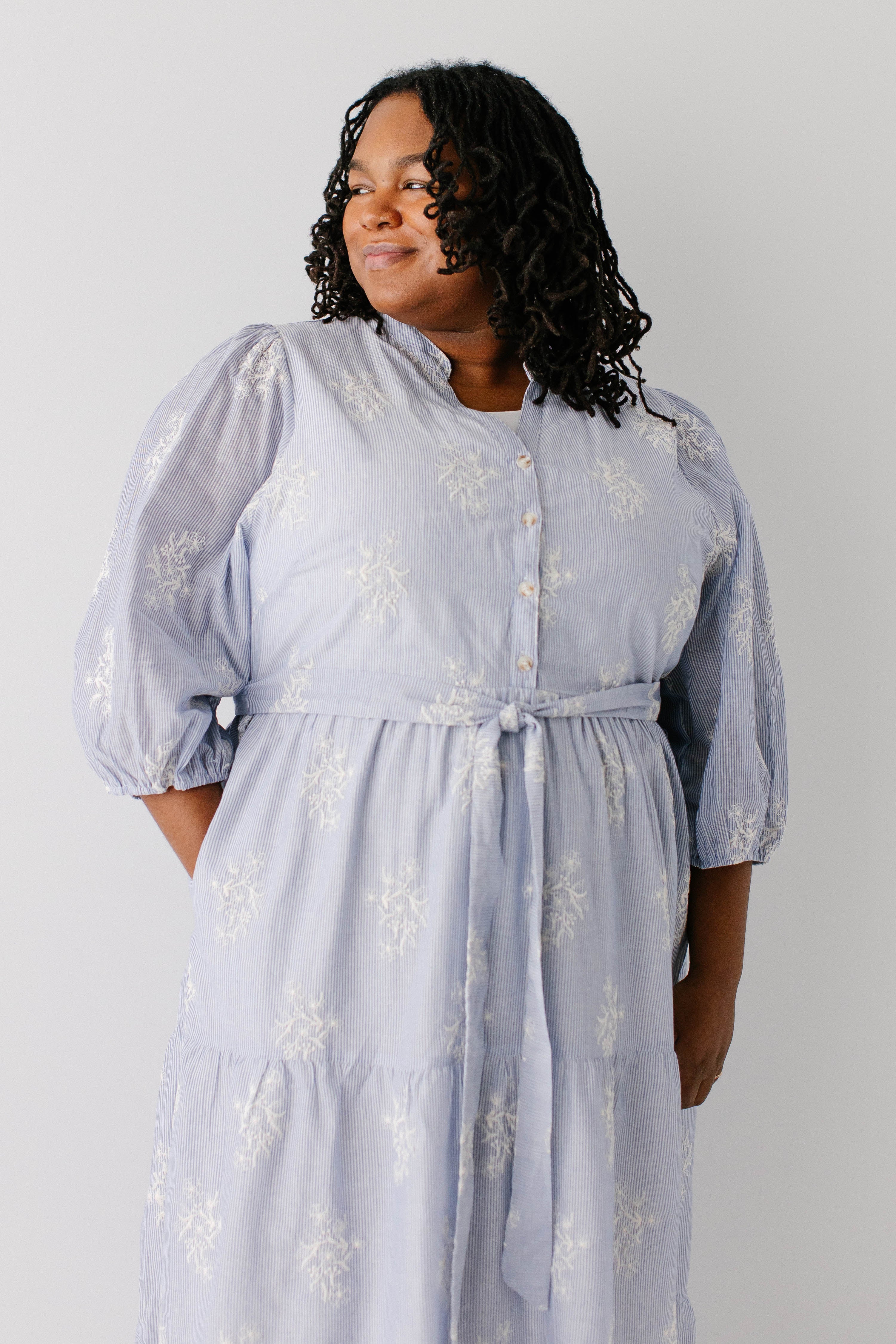 Plus 'Etta' Embroidered Pinstripe Maxi Dress FINAL SALE - Image 4