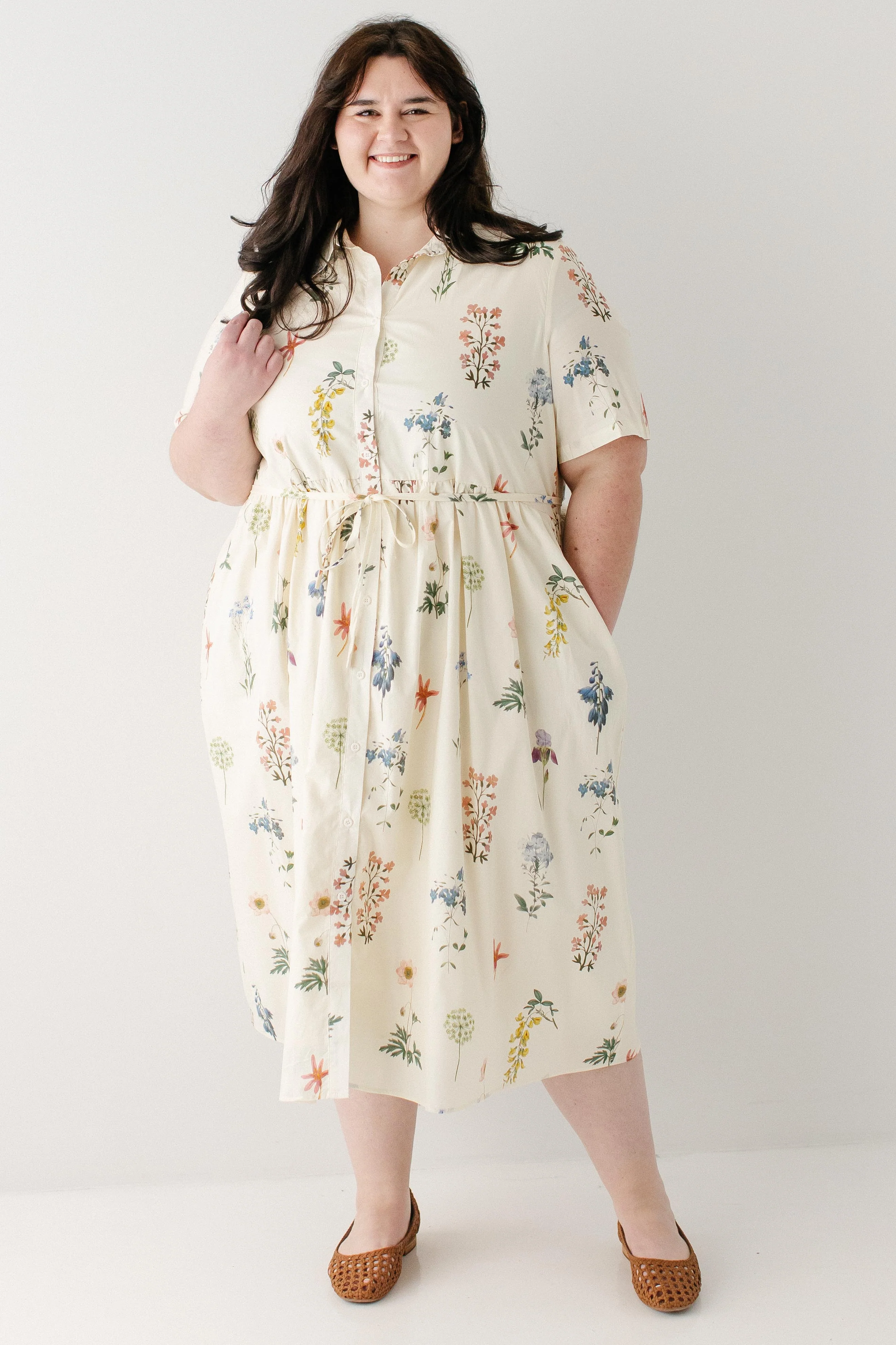 Plus Gardenia Floral Print Button Down Midi Dress FINAL SALE - Image 2