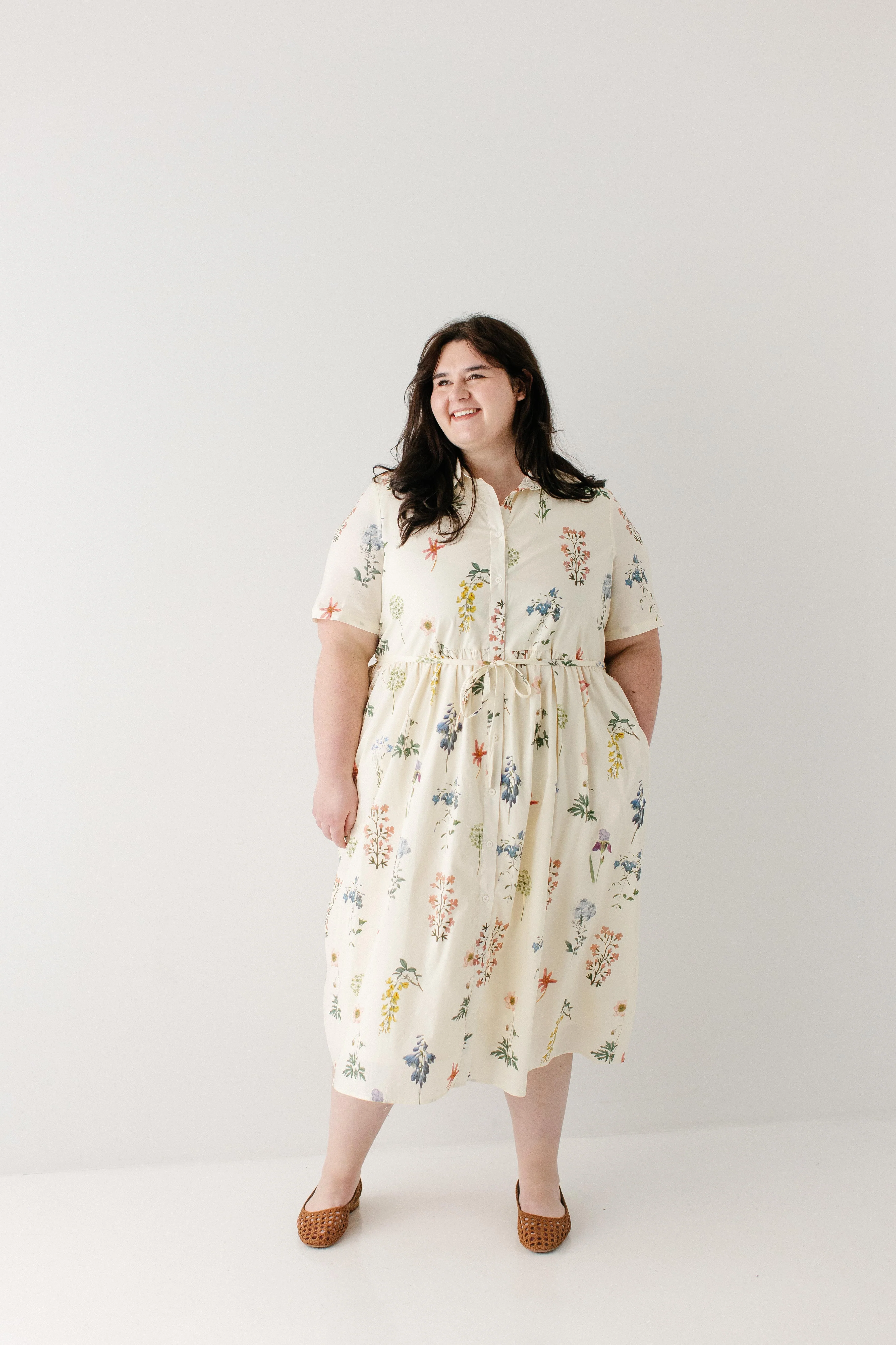 Plus Gardenia Floral Print Button Down Midi Dress FINAL SALE - Image 3