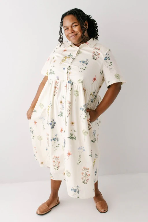 Plus Gardenia Floral Print Button Down Midi Dress FINAL SALE - Image 7