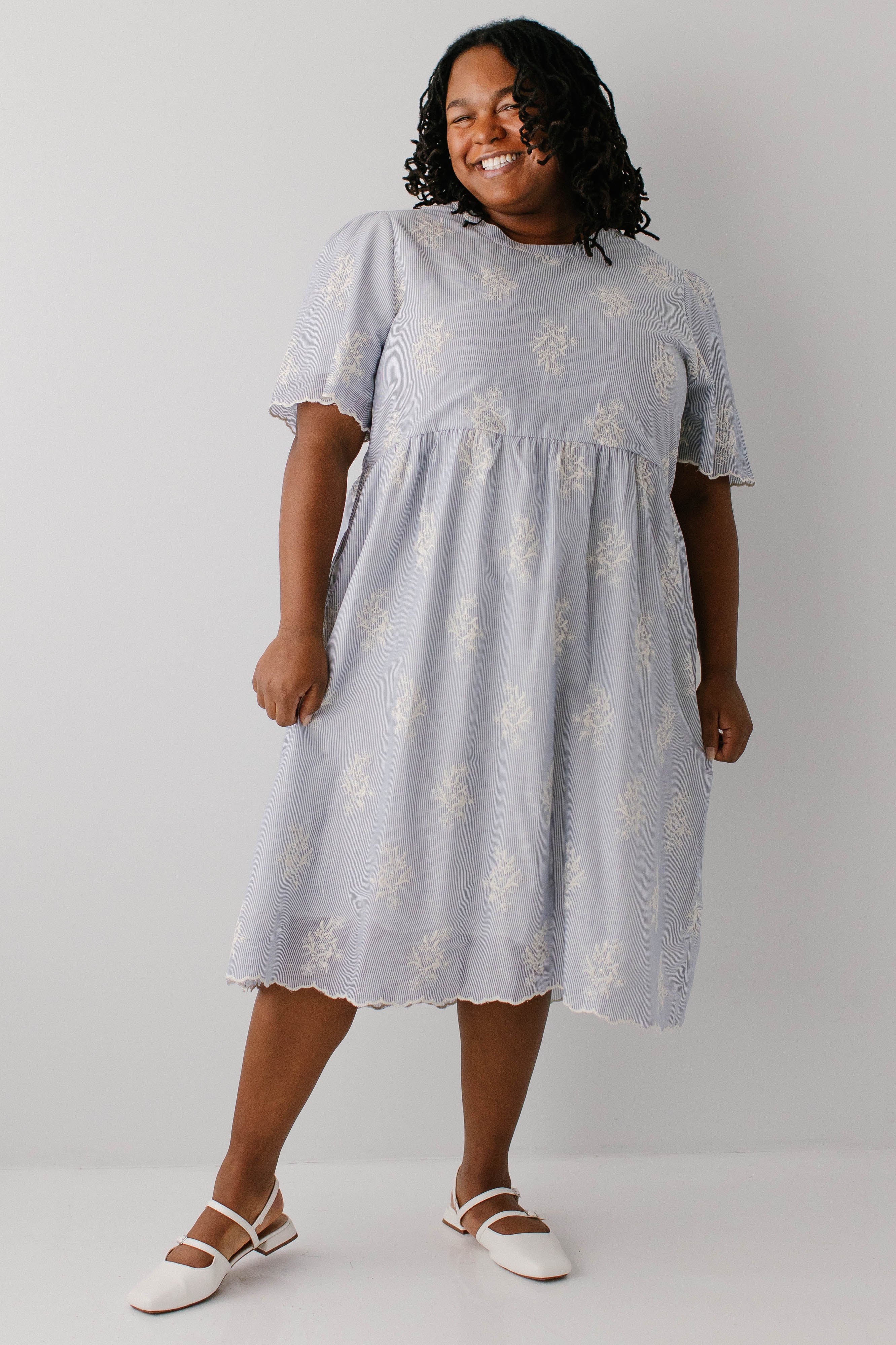 Plus Keturah Embroidered Pinstripe Midi Dress - Image 4