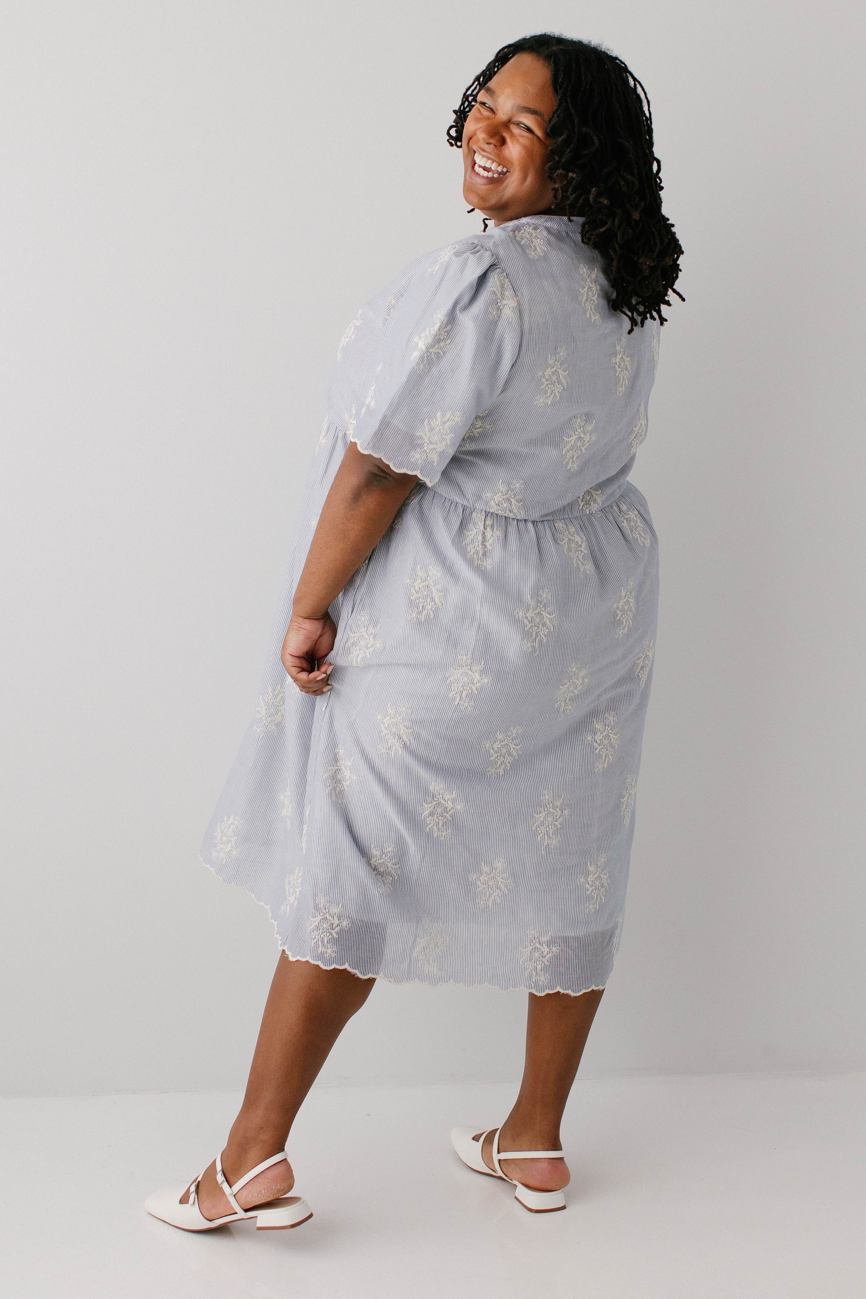 Plus Keturah Embroidered Pinstripe Midi Dress - Image 6