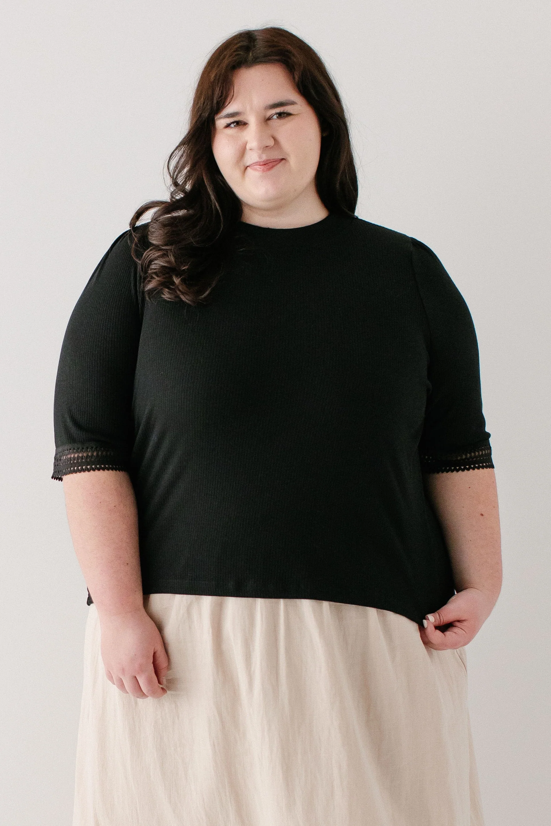 Plus Onyx Lace Detail Ribbed Top FINAL SALE