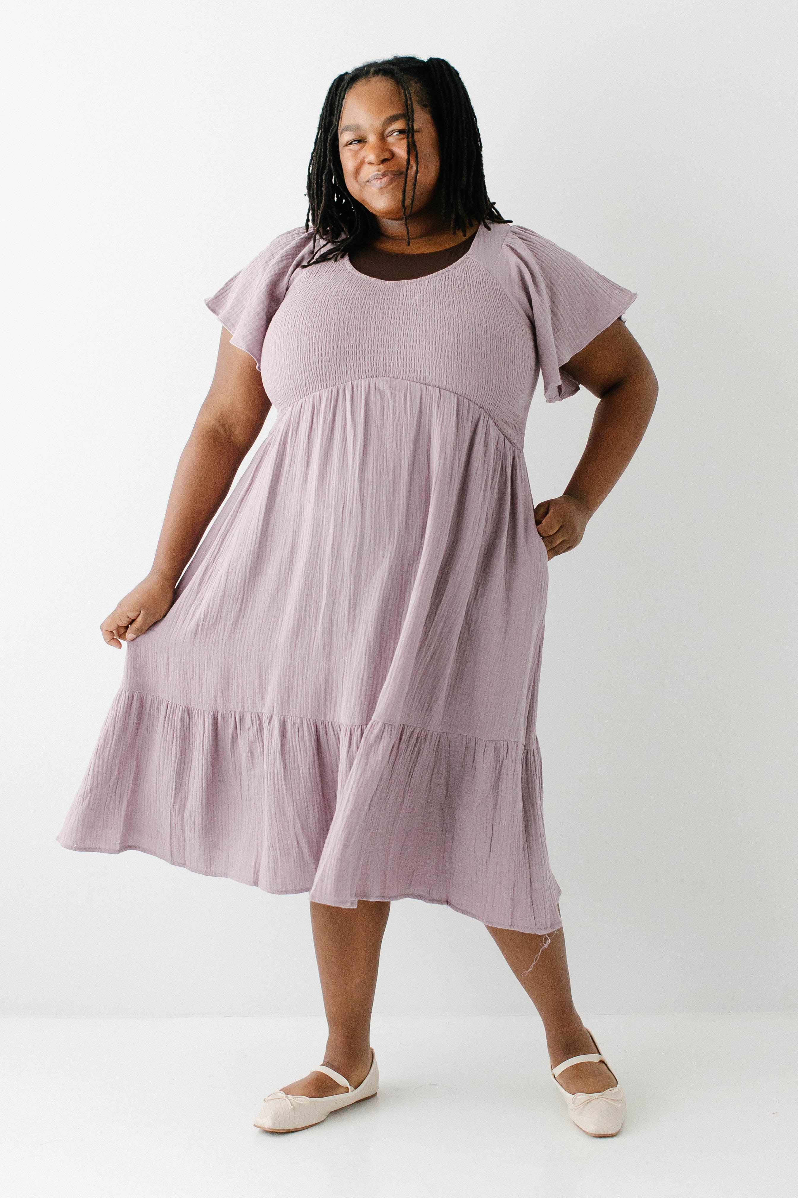 Quincy Gauze Smocked Bodice Midi Dress - Image 11