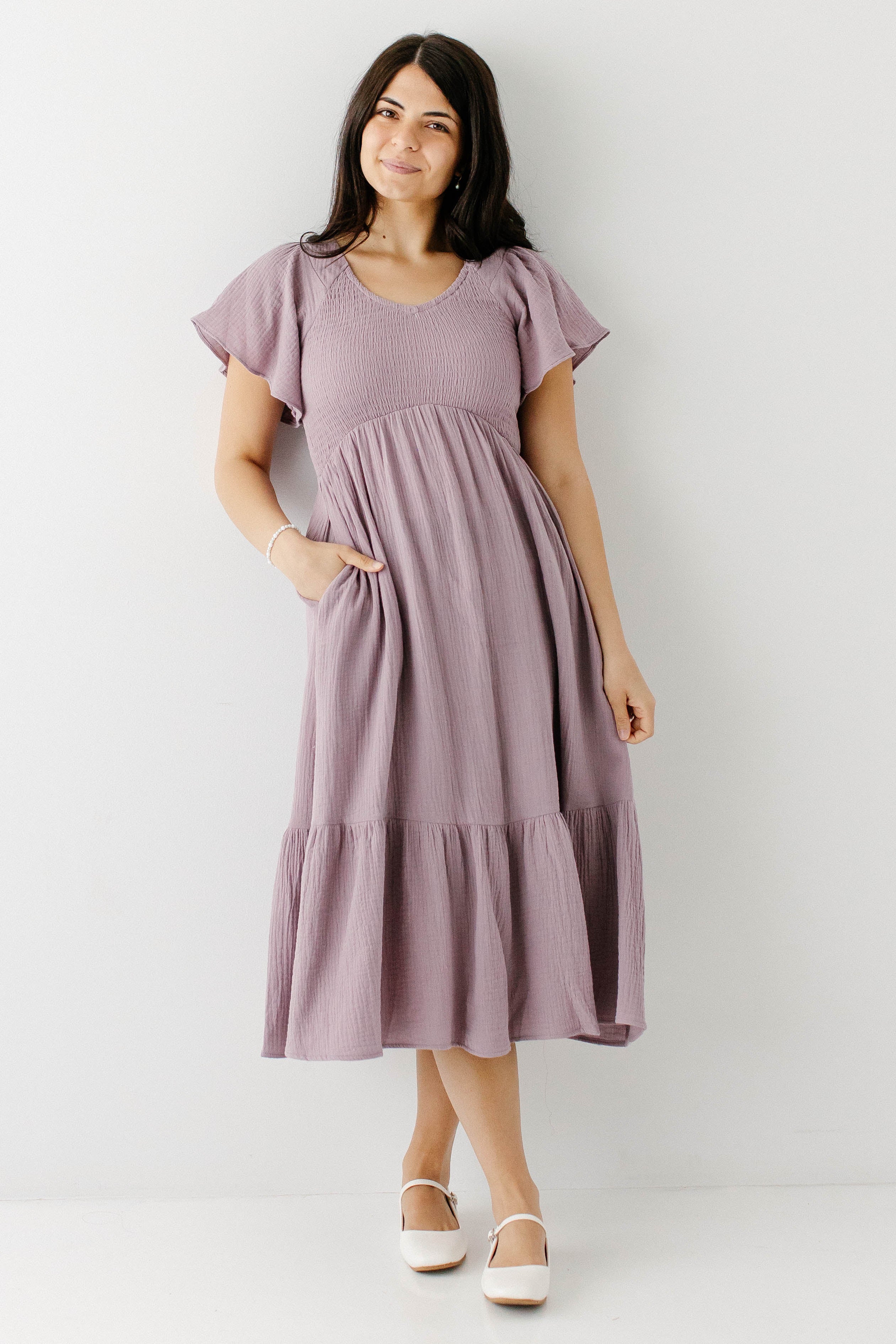 Quincy Gauze Smocked Bodice Midi Dress - Image 3