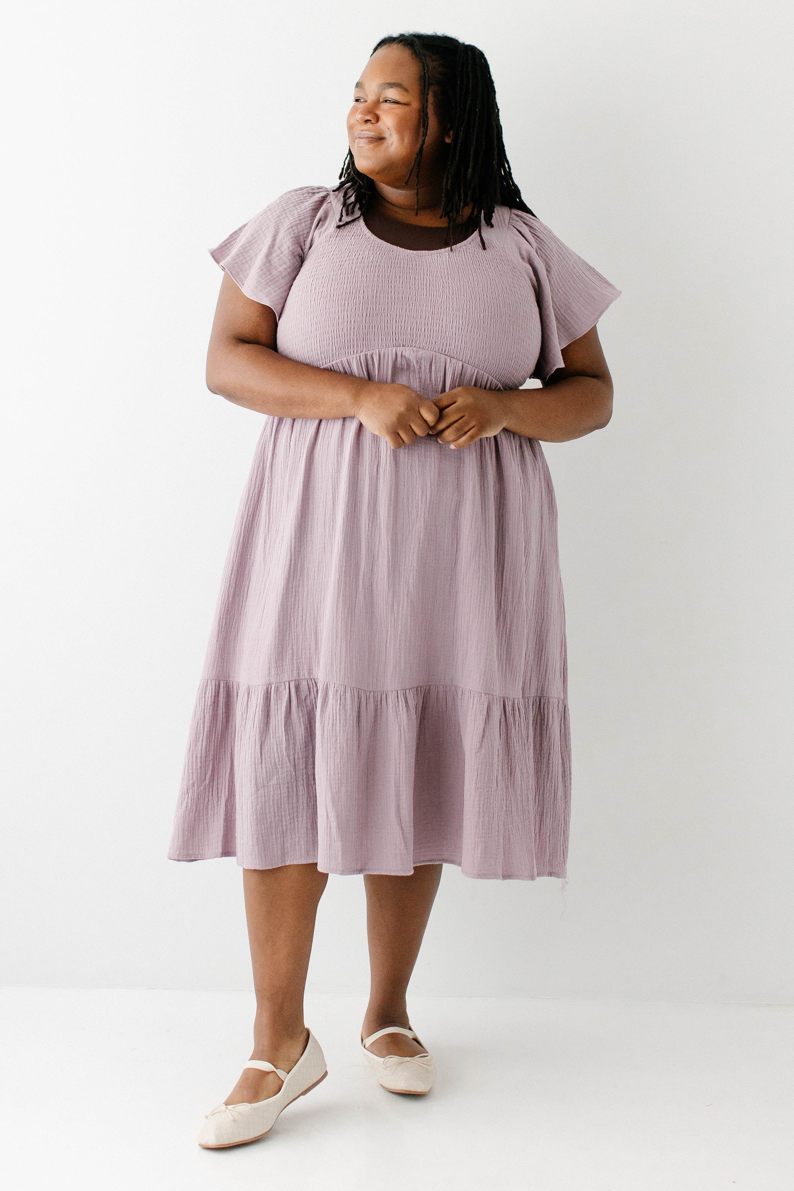 Quincy Gauze Smocked Bodice Midi Dress - Image 5