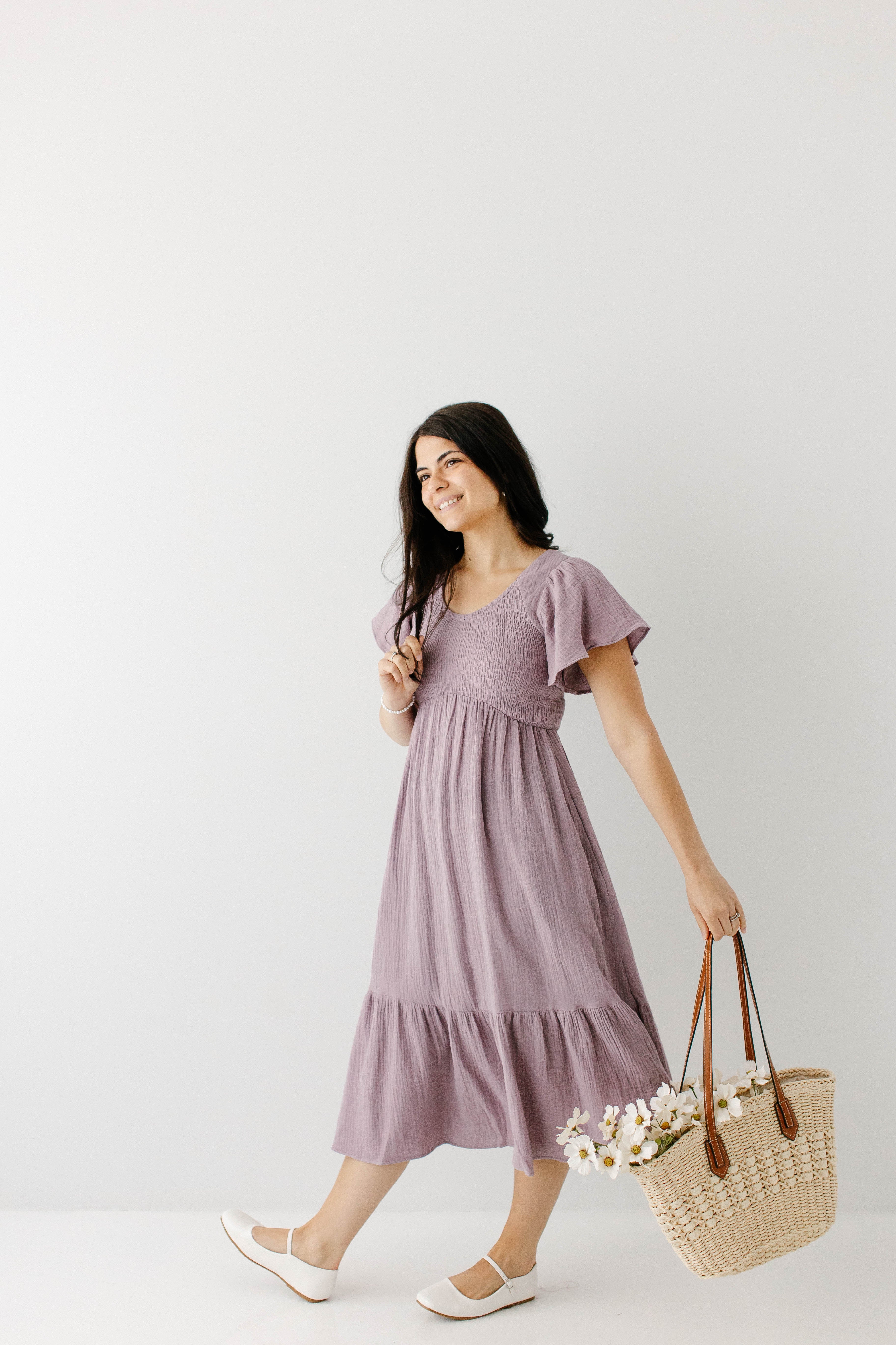 Quincy Gauze Smocked Bodice Midi Dress - Image 6