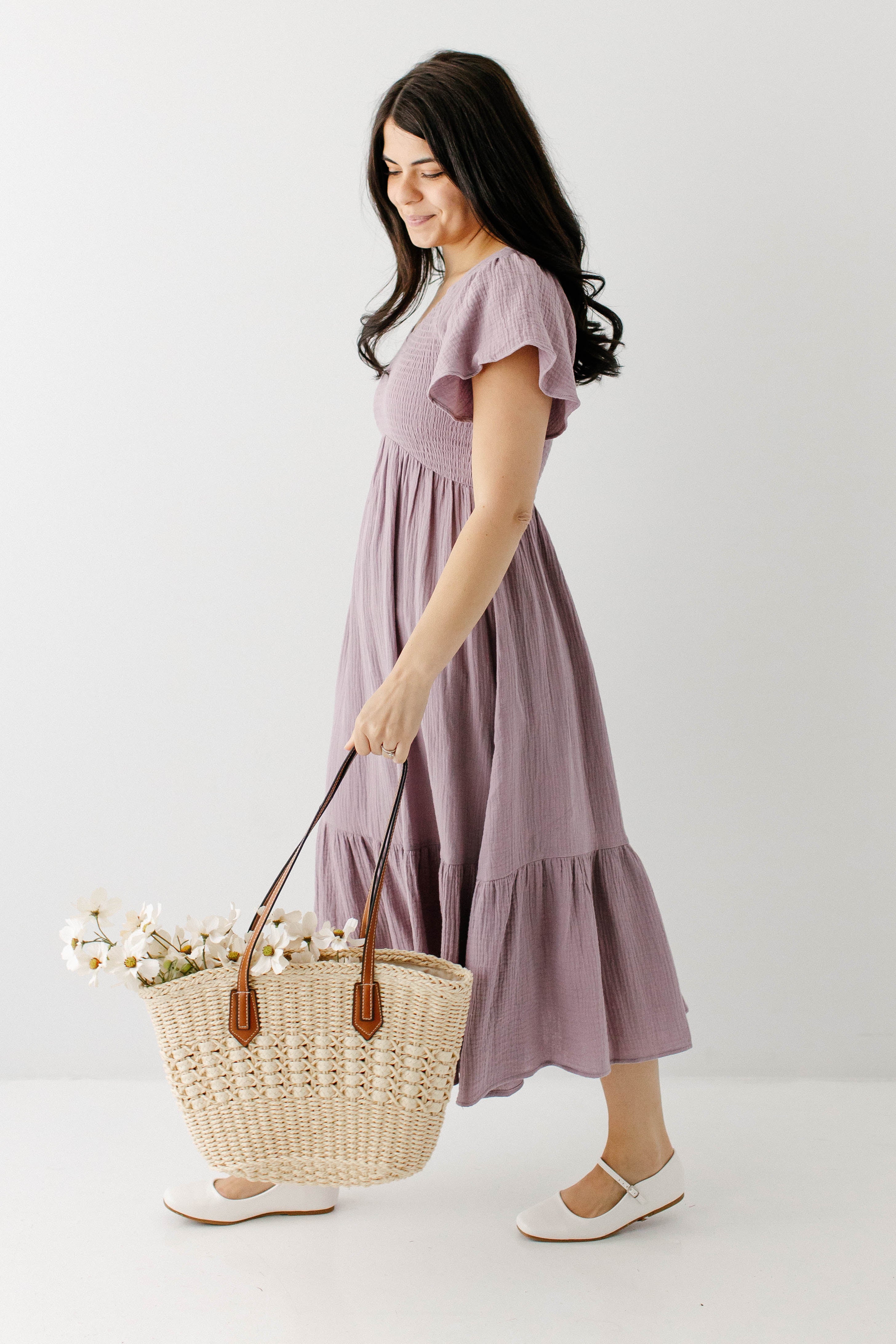 Quincy Gauze Smocked Bodice Midi Dress - Image 9