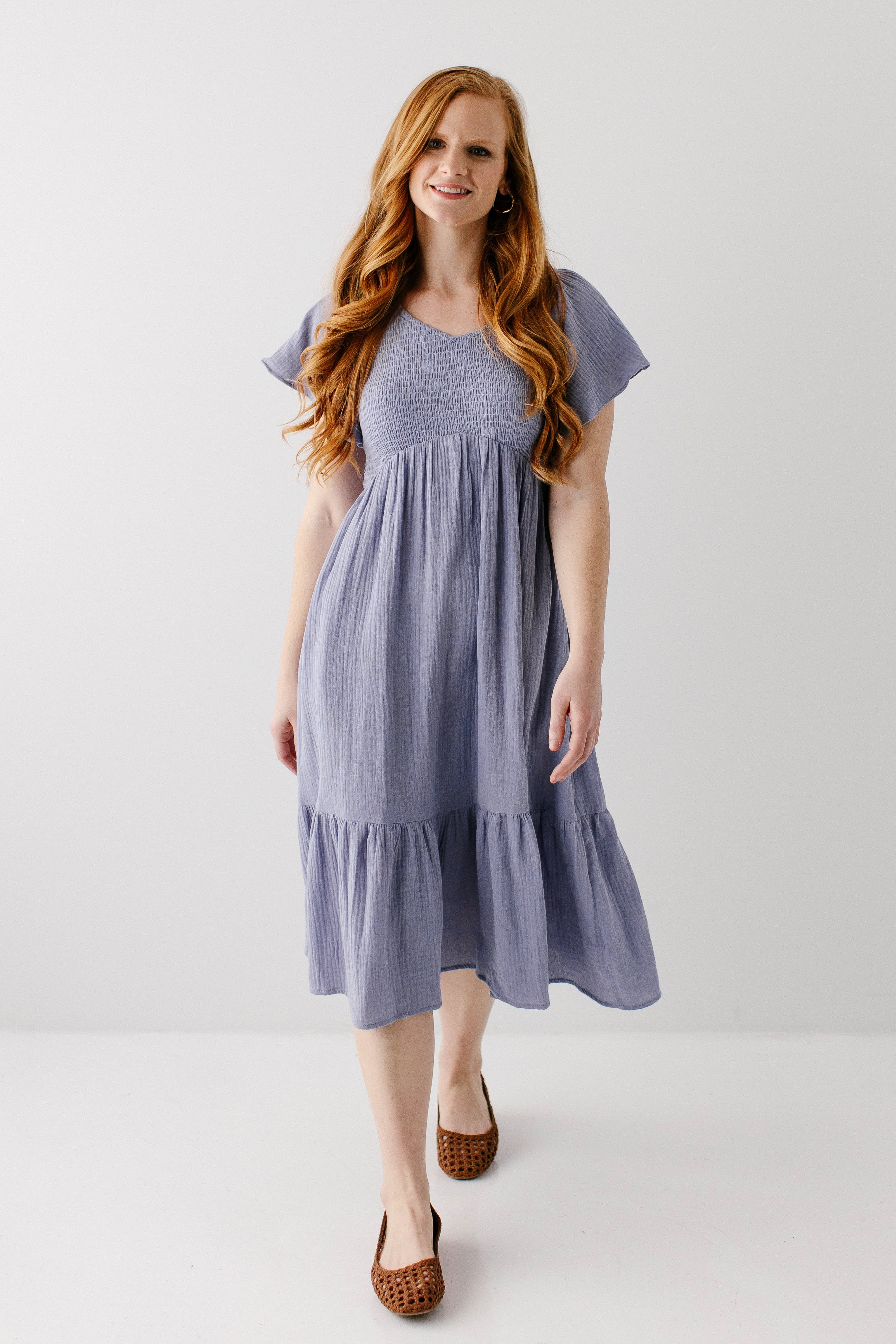 'Quincy' Gauze Smocked Bodice Midi Dress