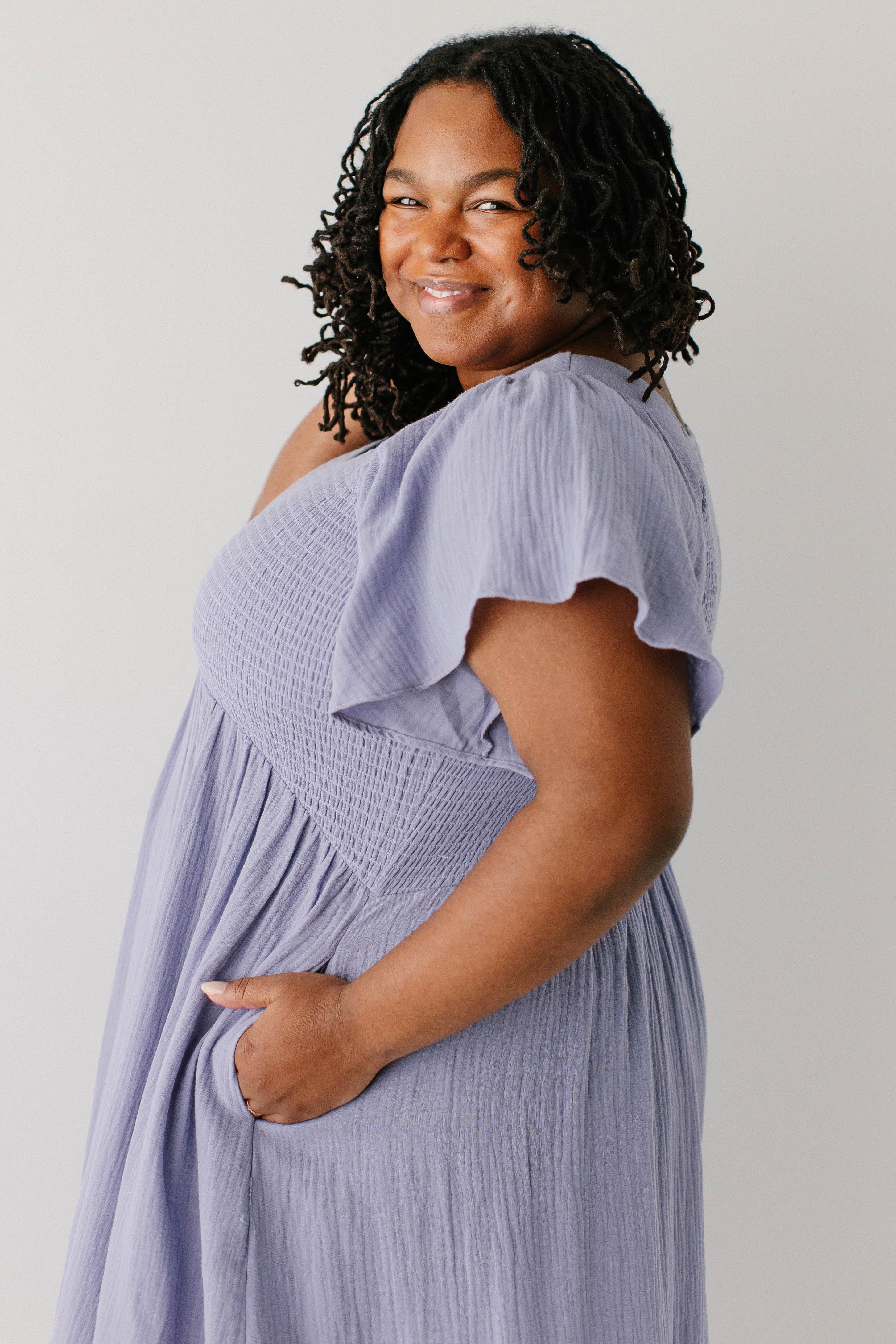 'Quincy' Gauze Smocked Bodice Midi Dress - Image 10