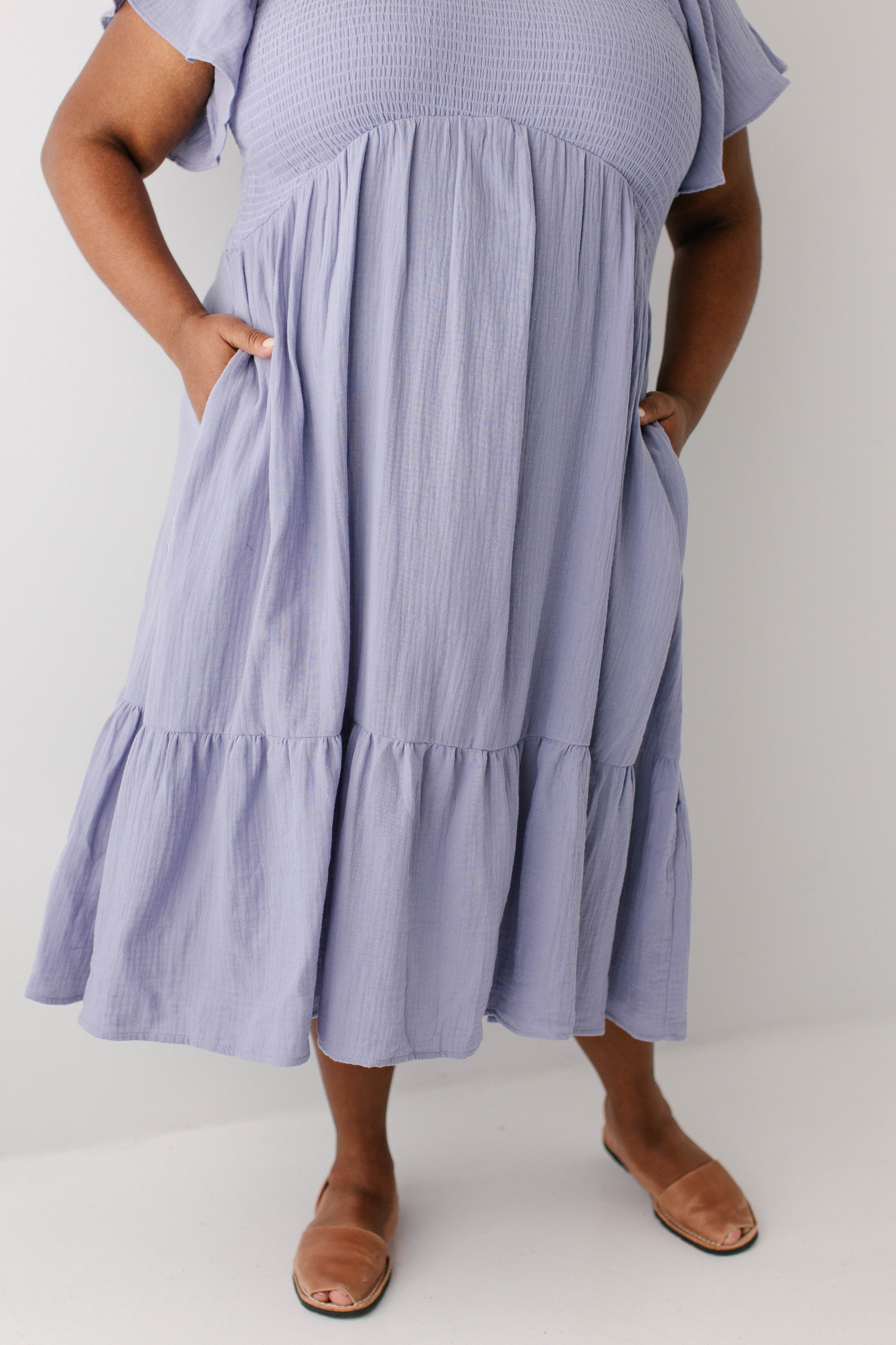 'Quincy' Gauze Smocked Bodice Midi Dress - Image 11