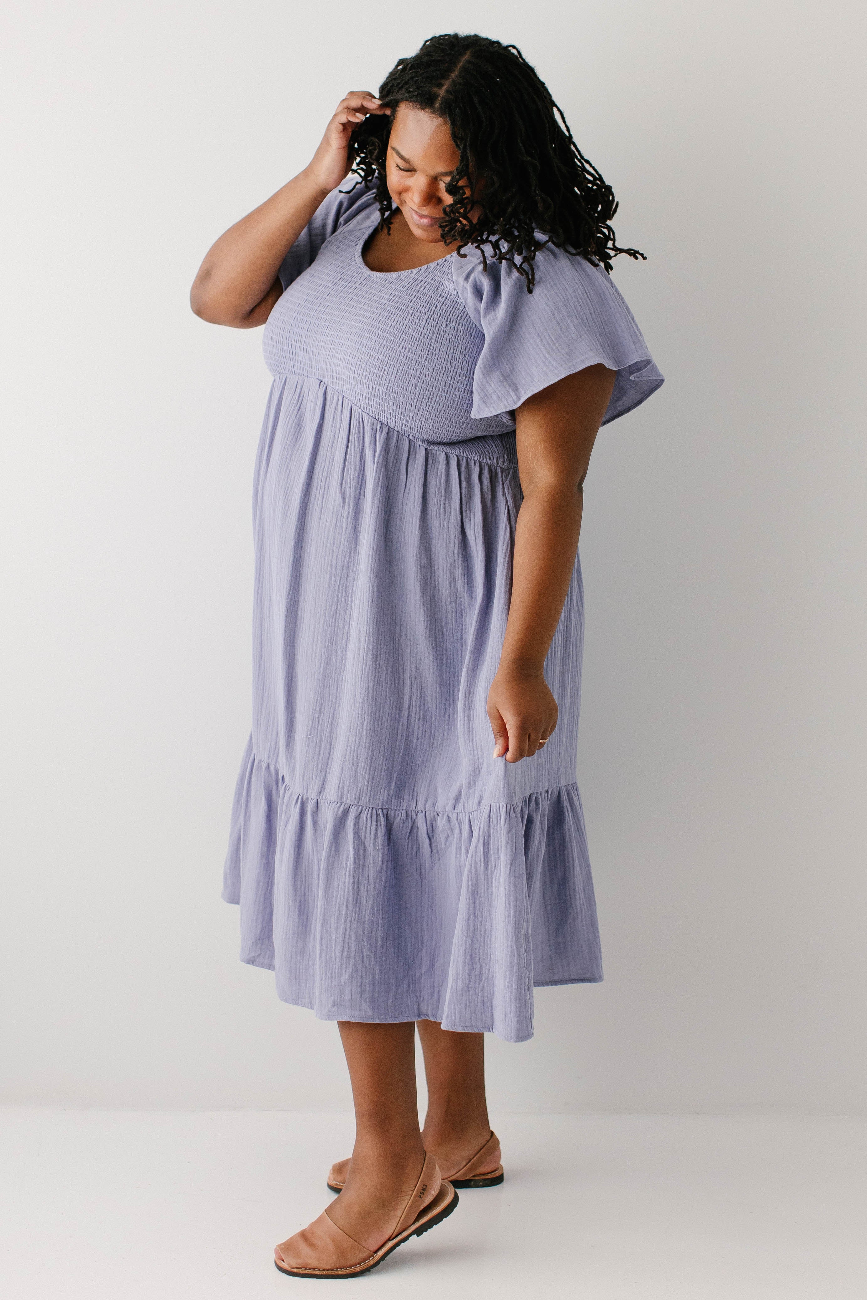 'Quincy' Gauze Smocked Bodice Midi Dress - Image 12