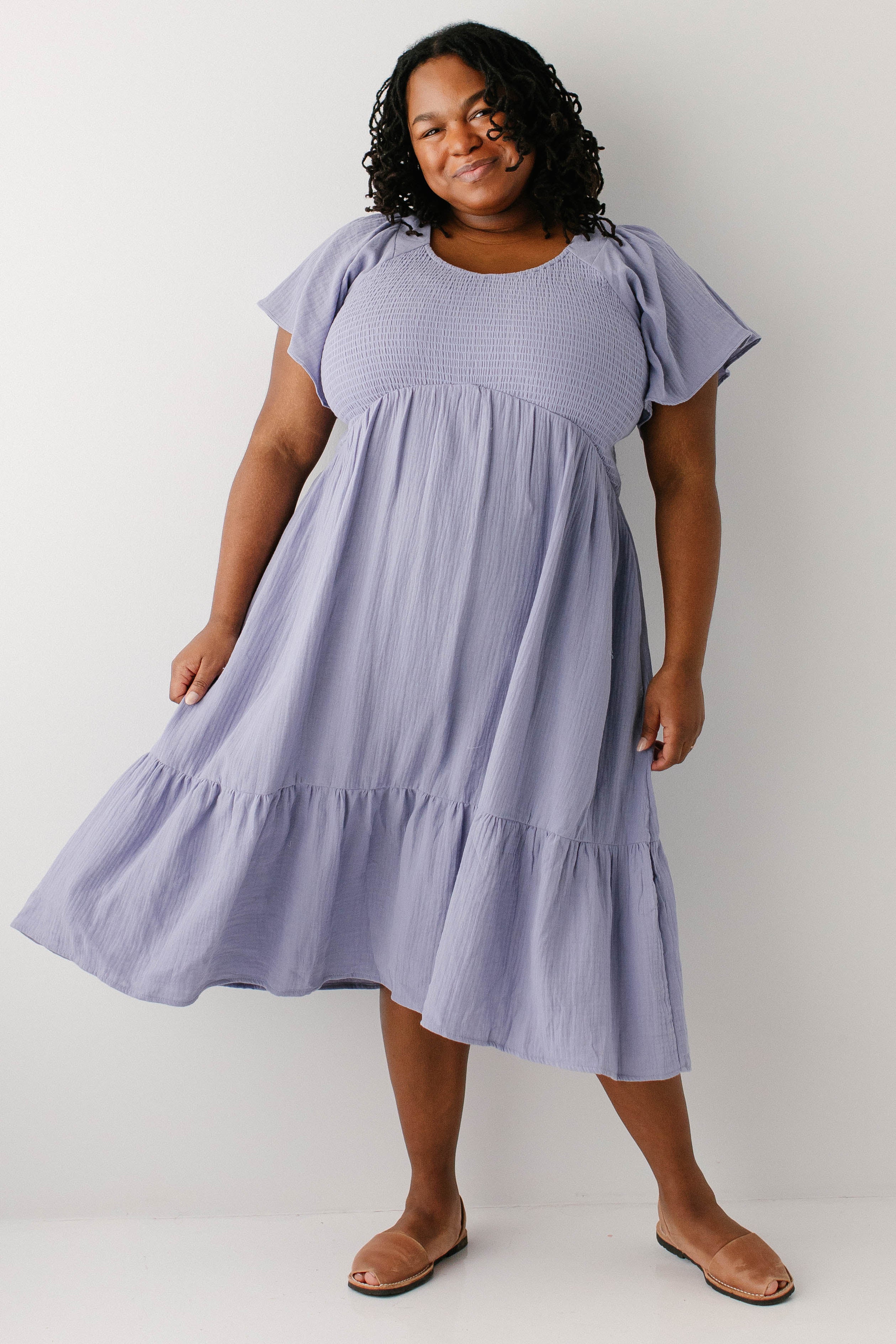 'Quincy' Gauze Smocked Bodice Midi Dress - Image 13